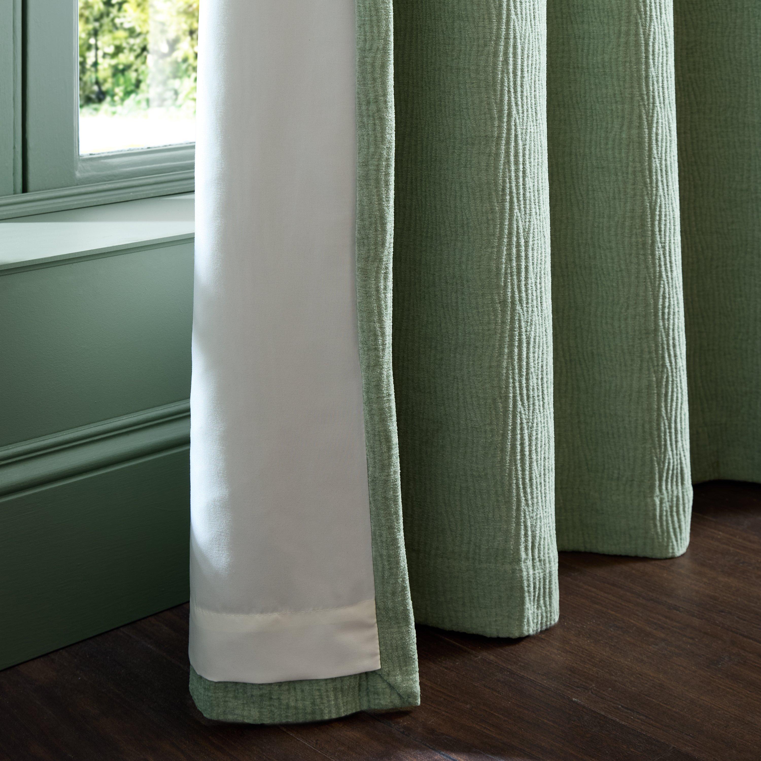 Green - Catherine Lansfield - Crinkle Chenille Lined Eyelet Curtains - 4