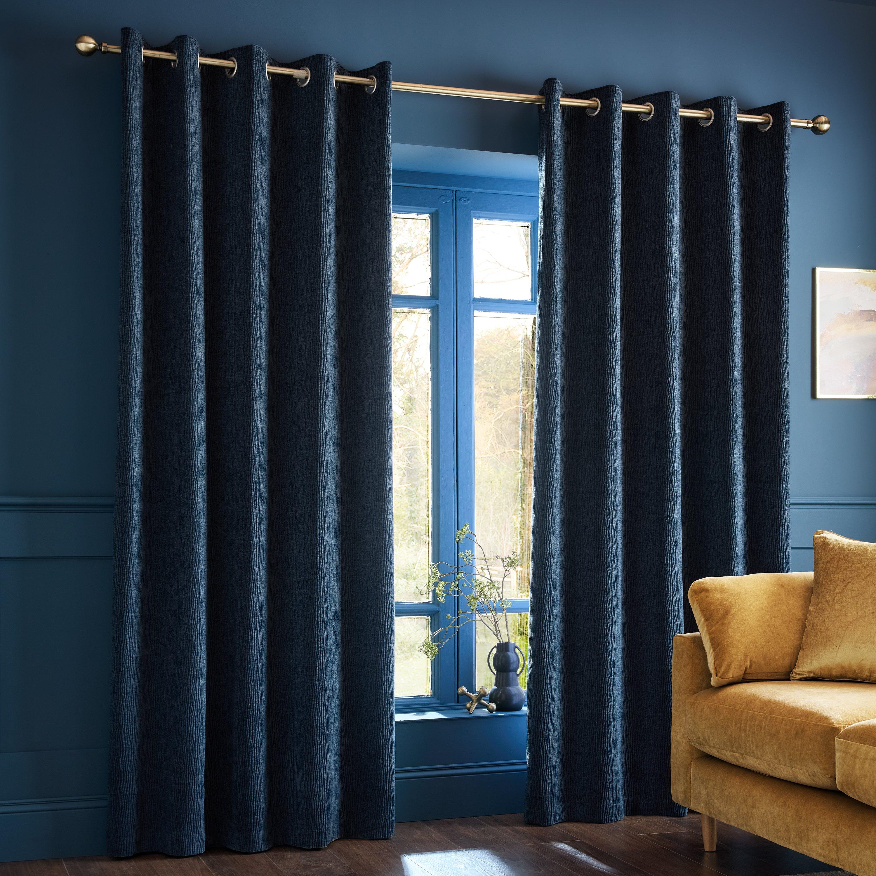 Crinkle Chenille Lined Eyelet Curtains