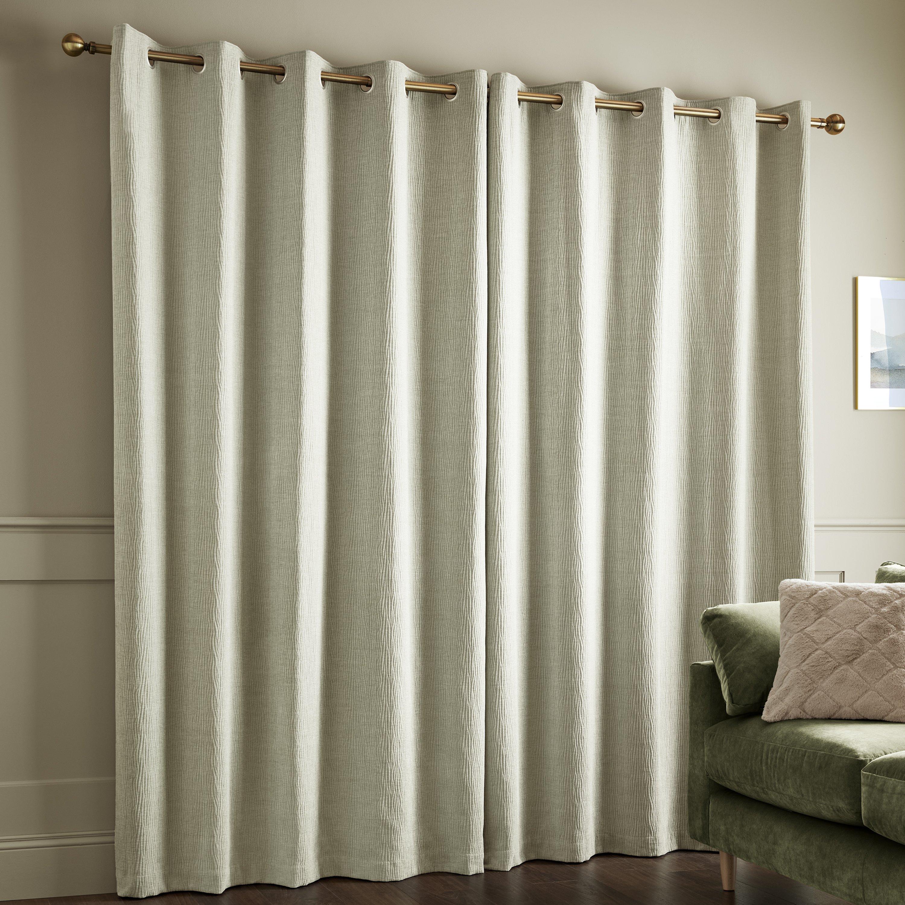 Natural - Catherine Lansfield - Crinkle Chenille Lined Eyelet Curtains - 2