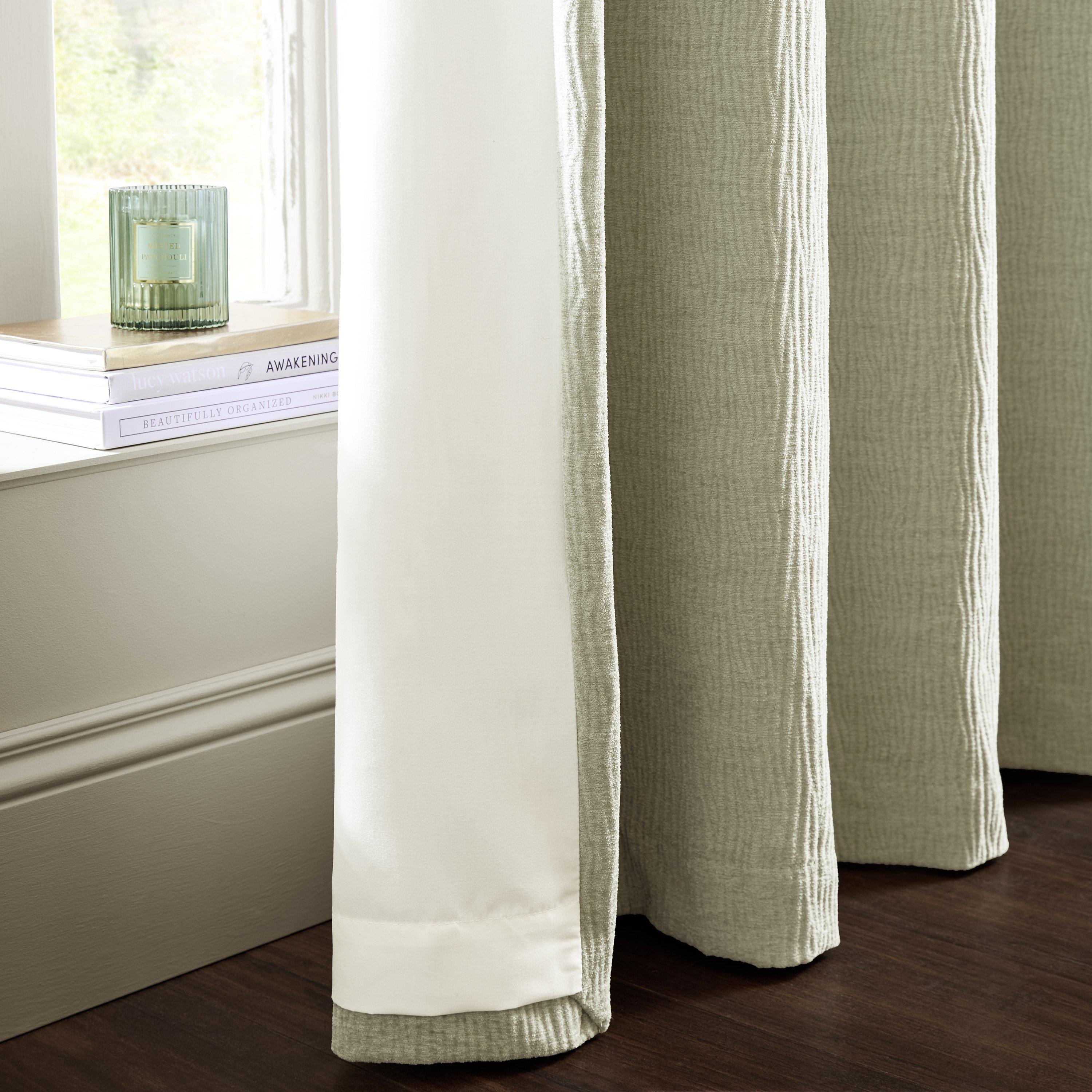 Natural - Catherine Lansfield - Crinkle Chenille Lined Eyelet Curtains - 4