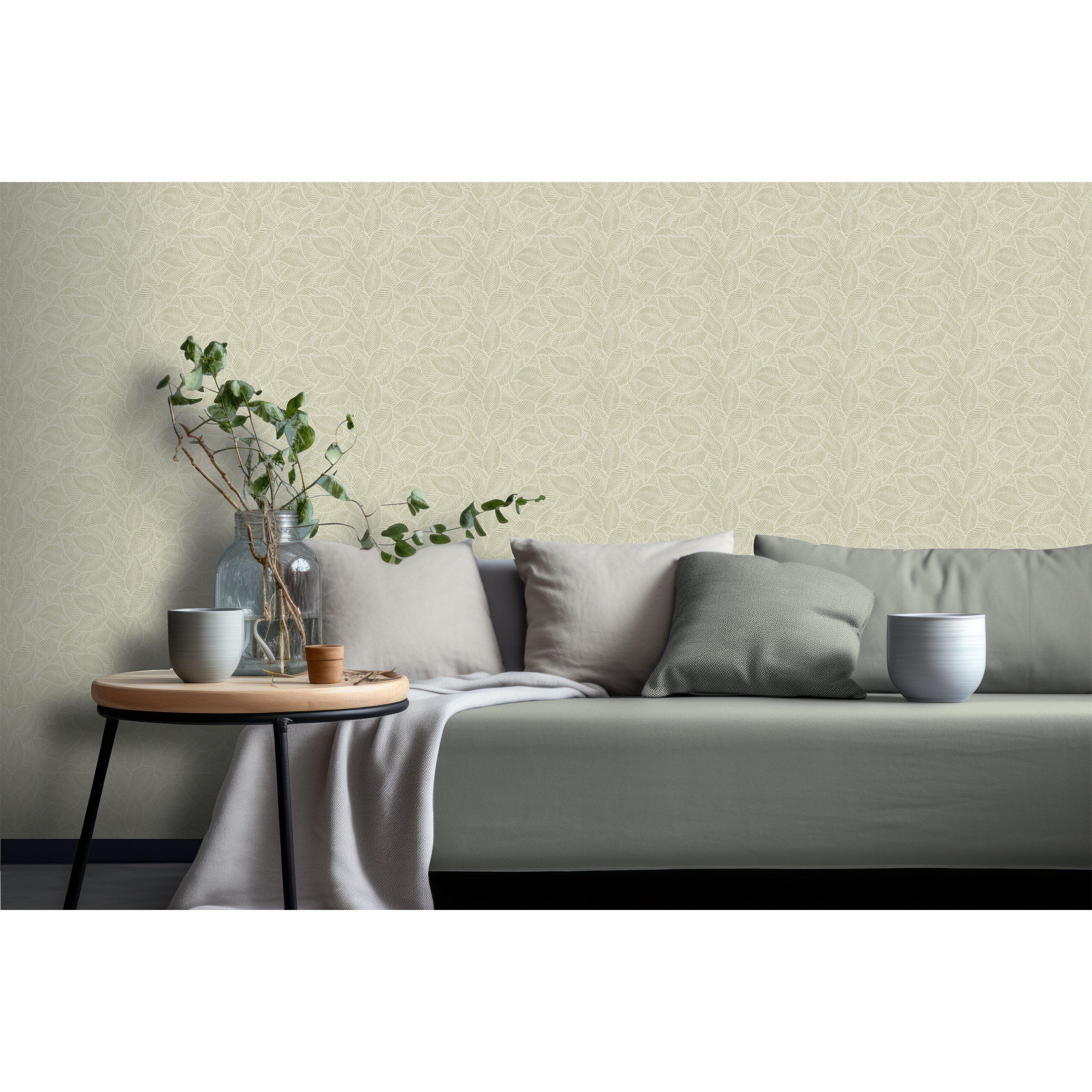 Green - Arthouse - Leaf Print Sage Wallpaper - 2