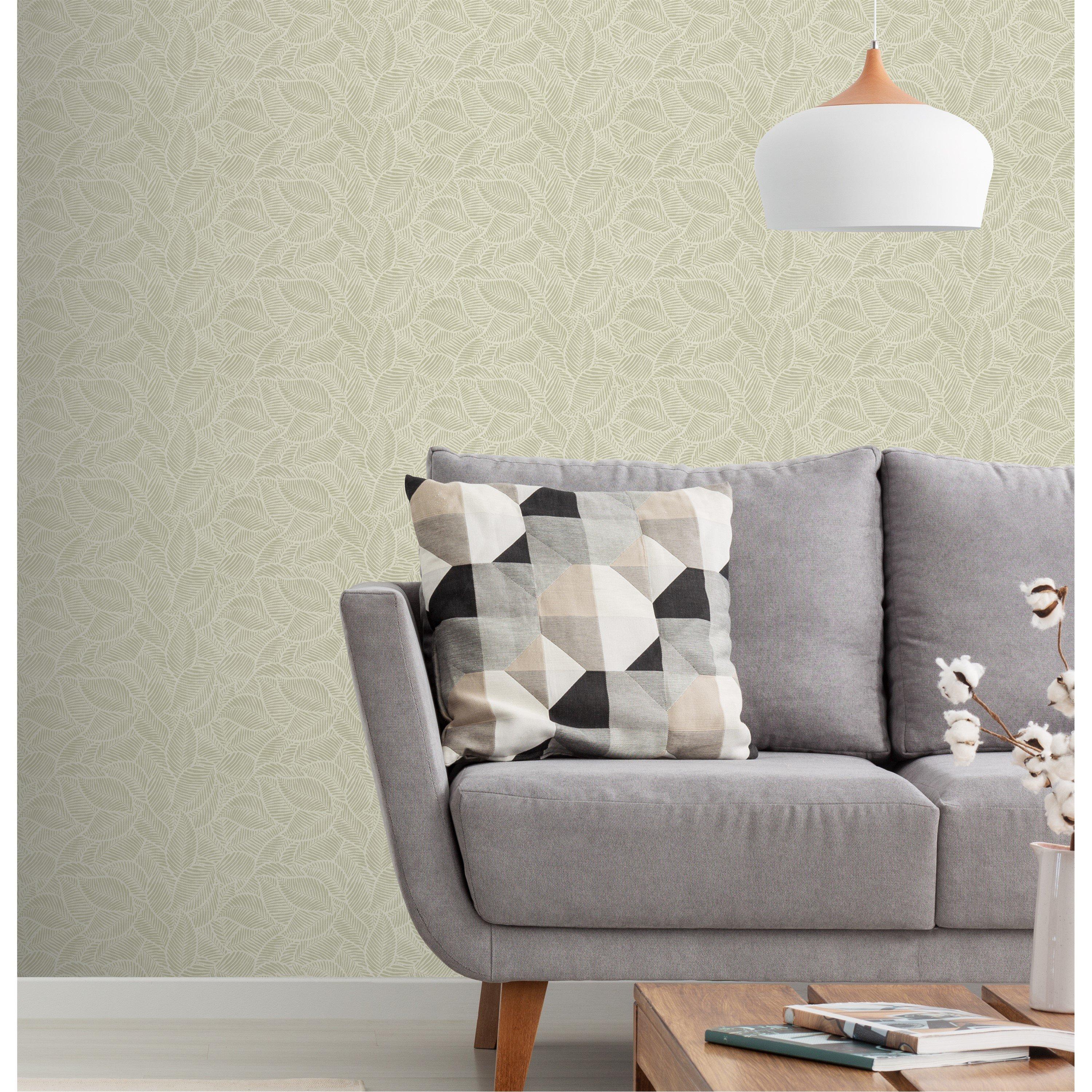 Green - Arthouse - Leaf Print Sage Wallpaper - 3