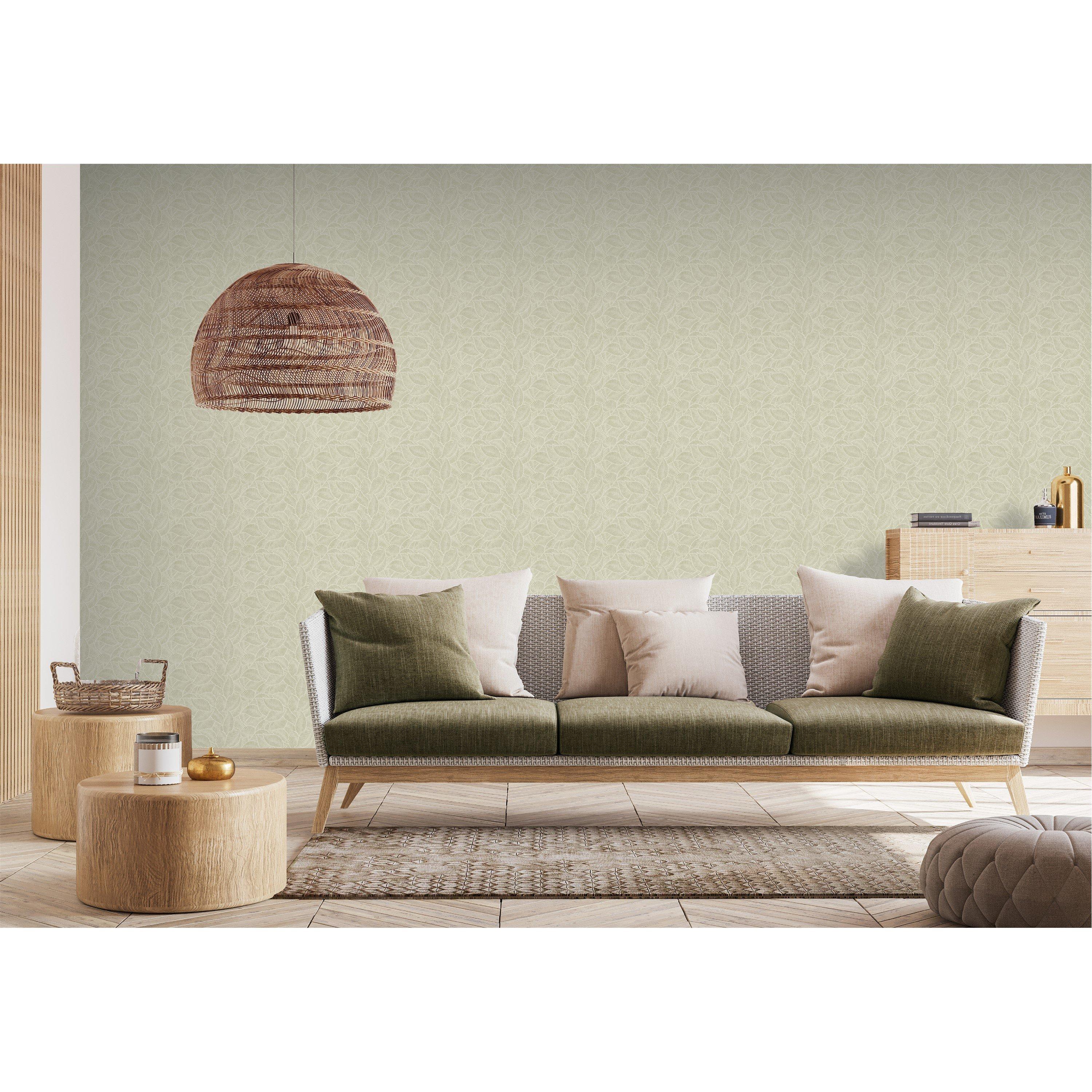 Green - Arthouse - Leaf Print Sage Wallpaper - 4