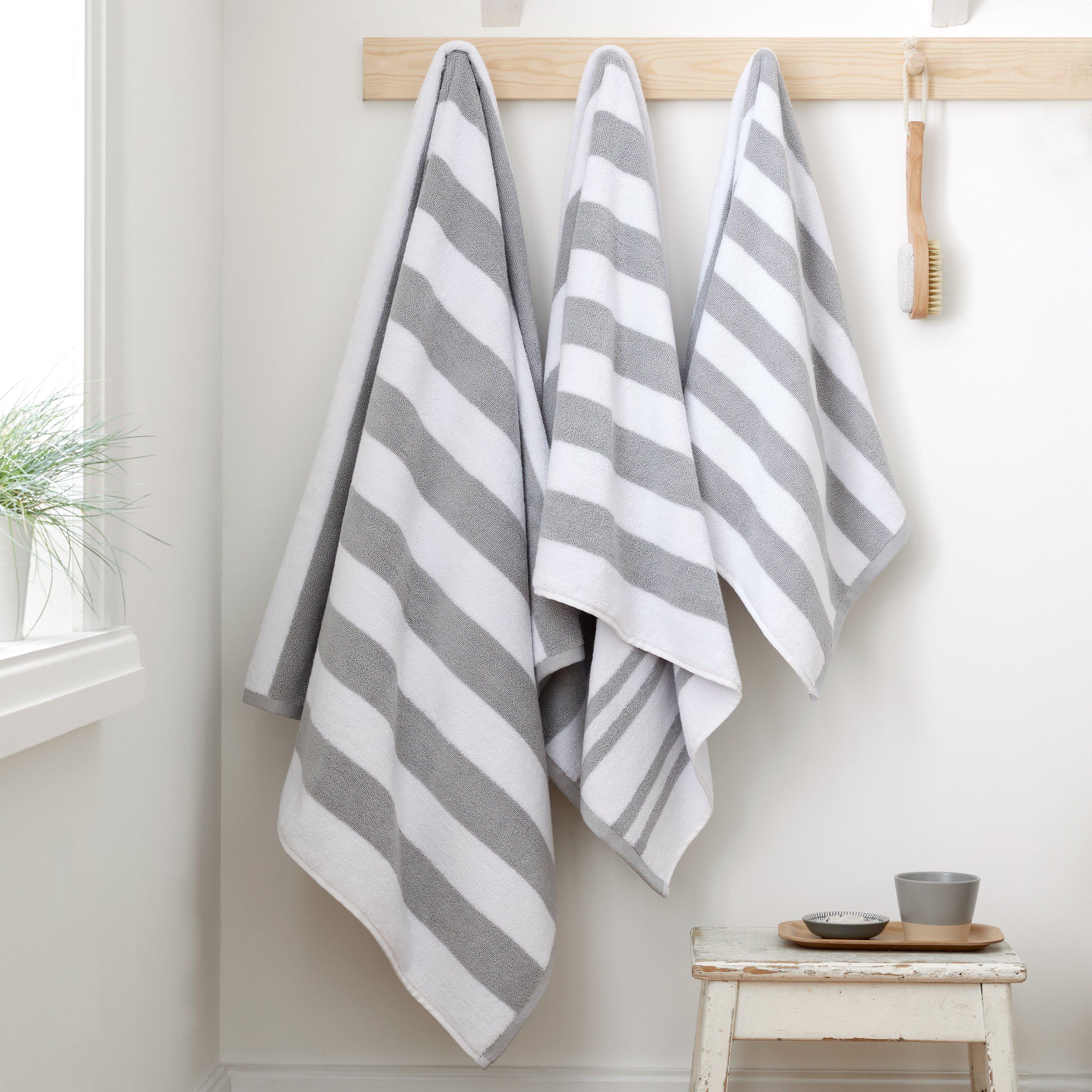 Grey - Bianca - Reversible Stripe Cotton Jacquard Bath Sheet - 4