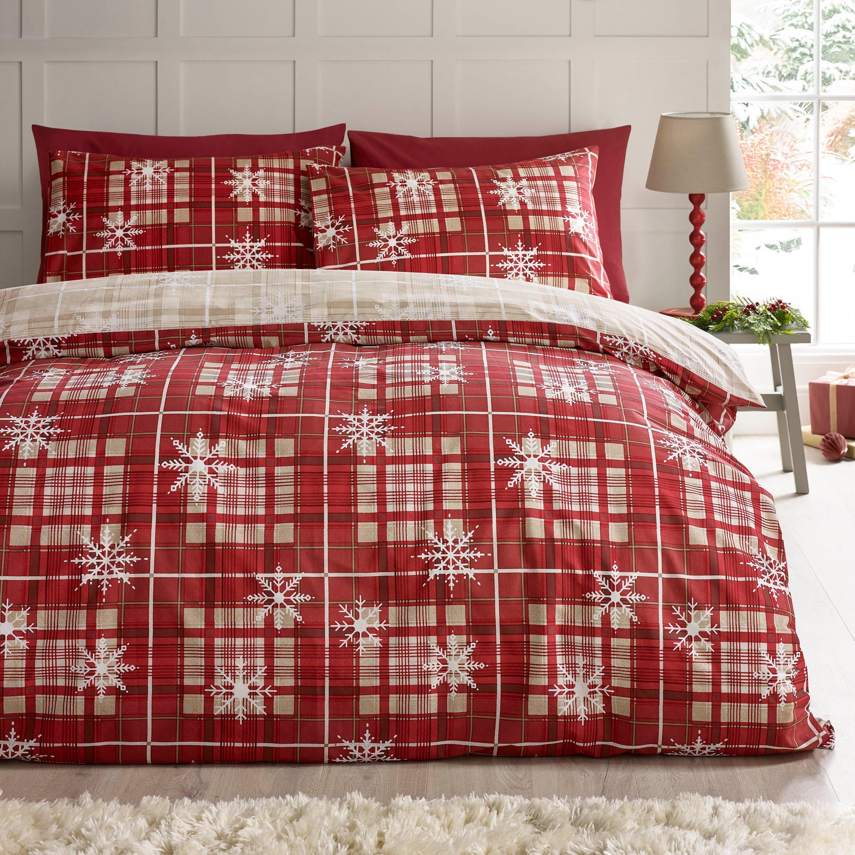 Red - Catherine Lansfield - Christmas Scandi Check Reversible Duvet Cover Set - 1