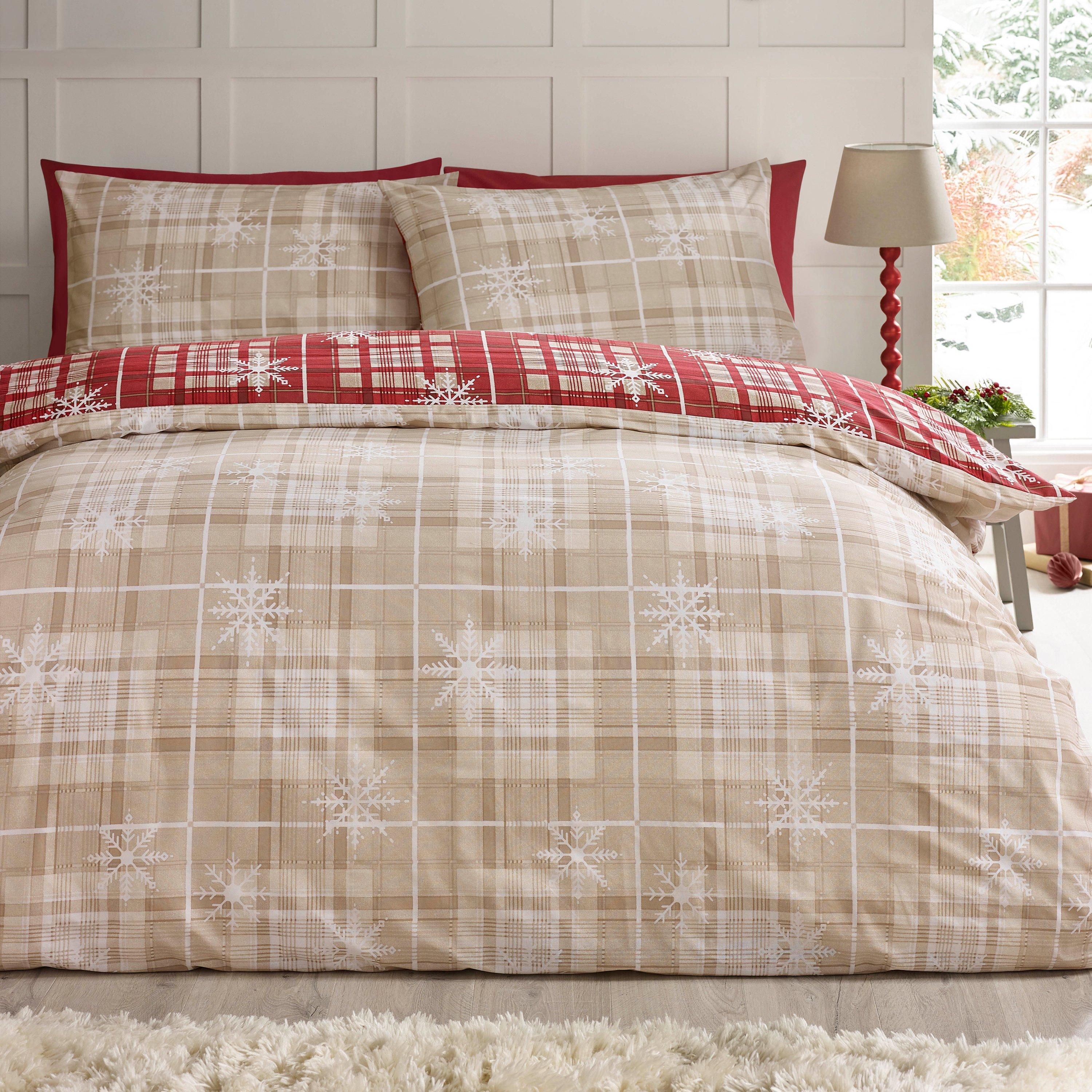 Red - Catherine Lansfield - Christmas Scandi Check Reversible Duvet Cover Set - 2