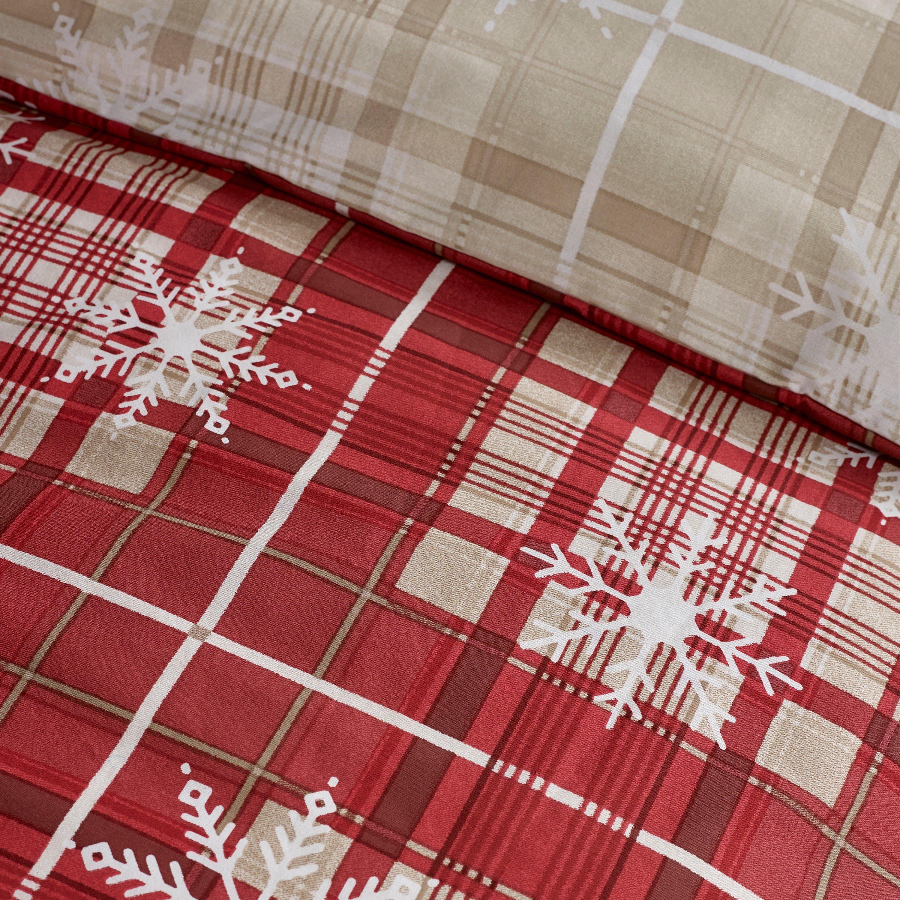 Red - Catherine Lansfield - Christmas Scandi Check Reversible Duvet Cover Set - 4