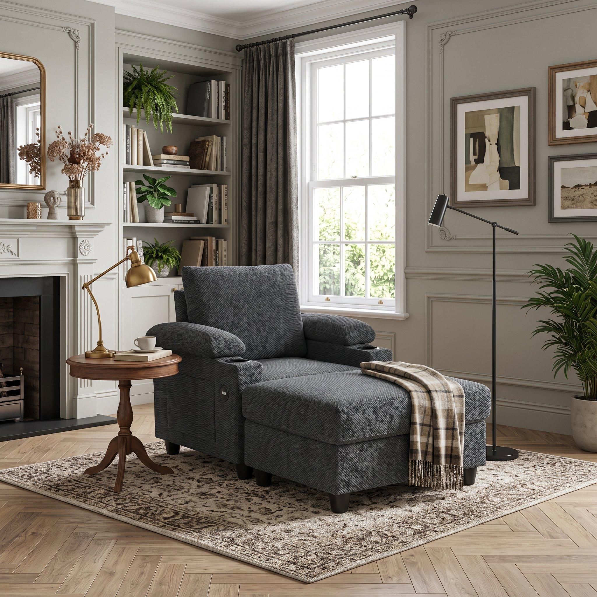 Urban Meuble Reclining Accent Chair & Storage Ottoman