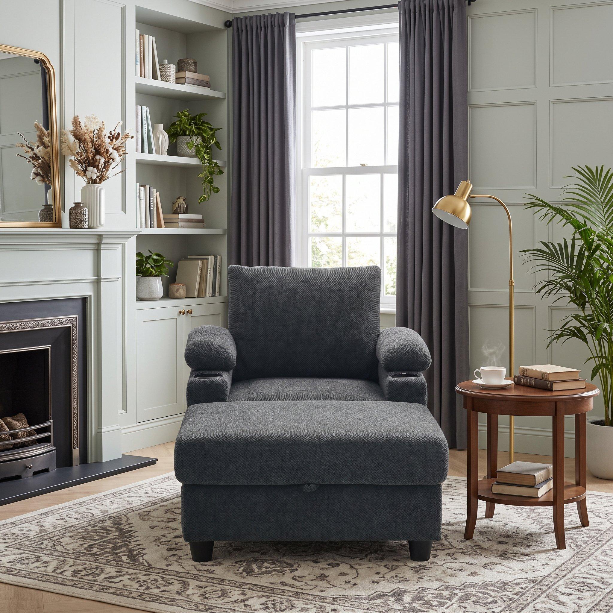 Dark Grey - Urban Meuble - Reclining Accent Chair & Storage Ottoman - 2
