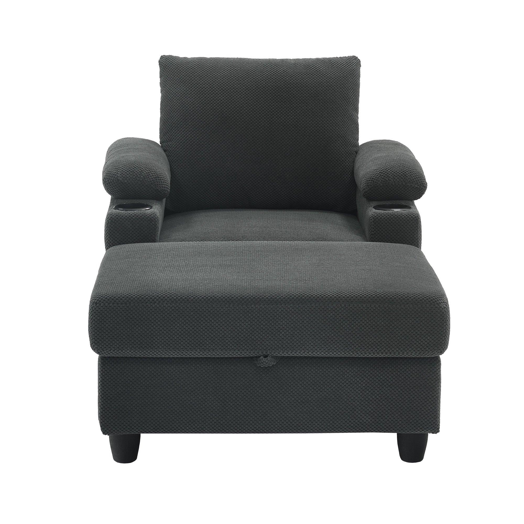 Dark Grey - Urban Meuble - Reclining Accent Chair & Storage Ottoman - 11