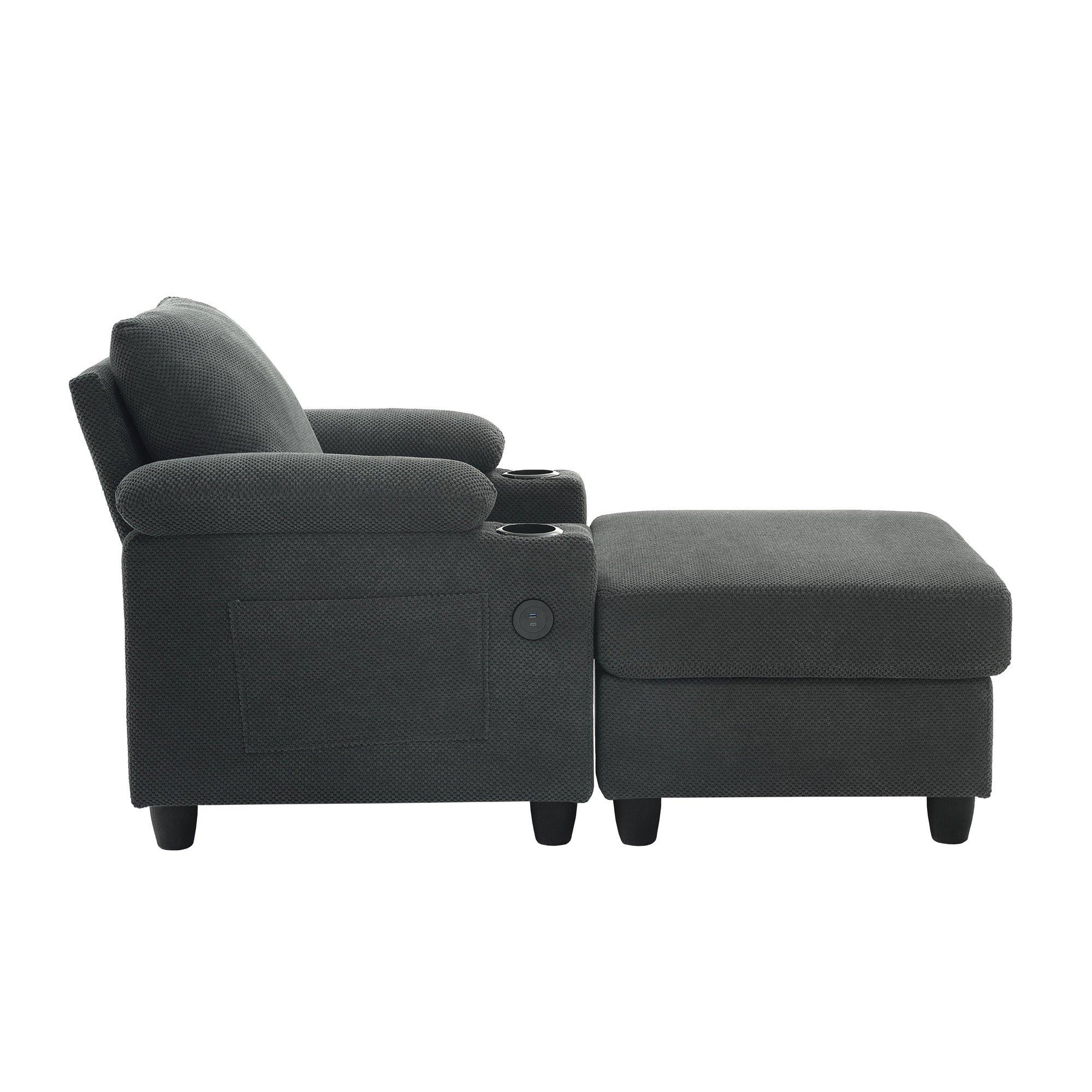 Dark Grey - Urban Meuble - Reclining Accent Chair & Storage Ottoman - 12