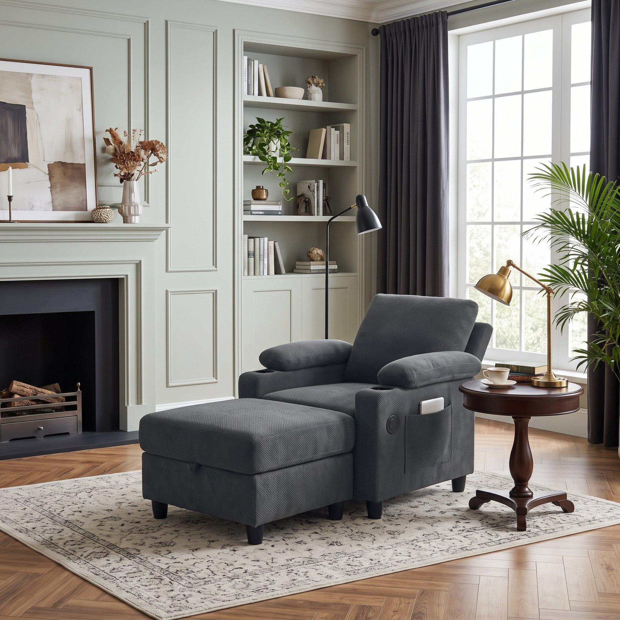 Dark Grey - Urban Meuble - Reclining Accent Chair & Storage Ottoman - 3