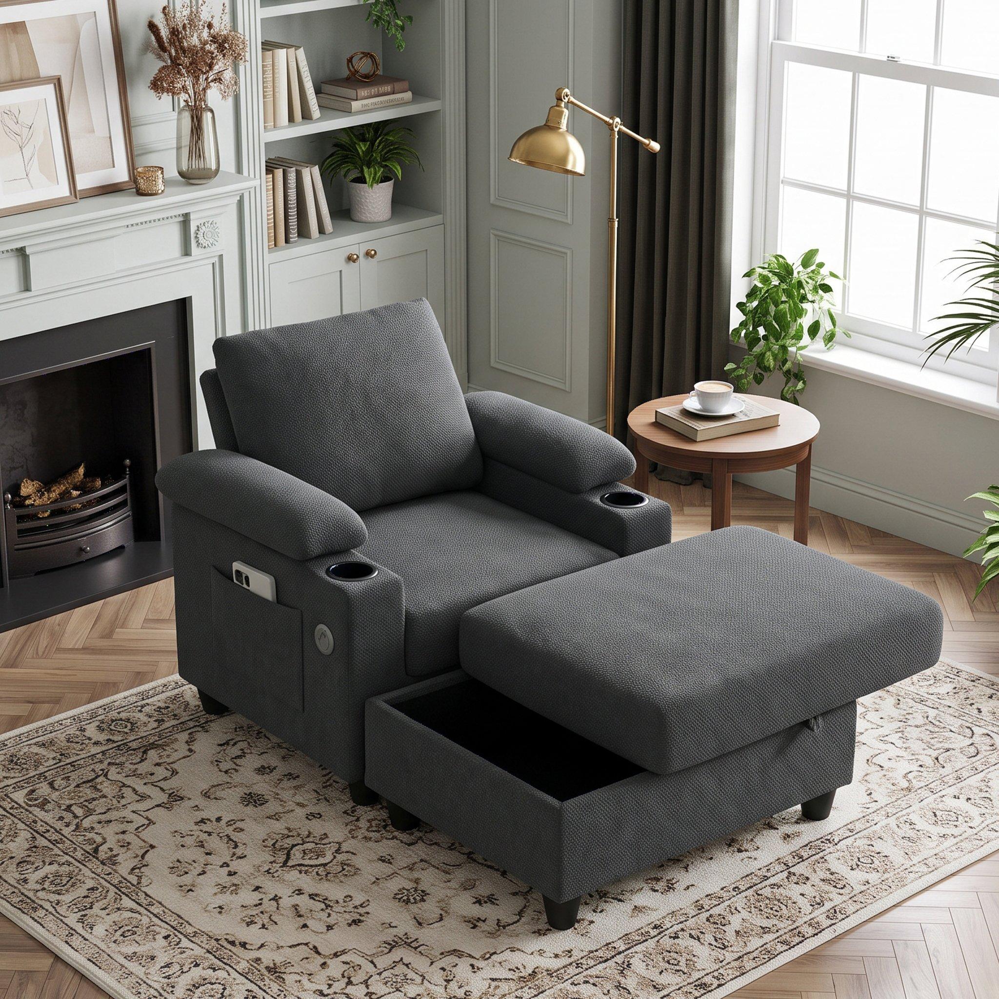 Dark Grey - Urban Meuble - Reclining Accent Chair & Storage Ottoman - 4