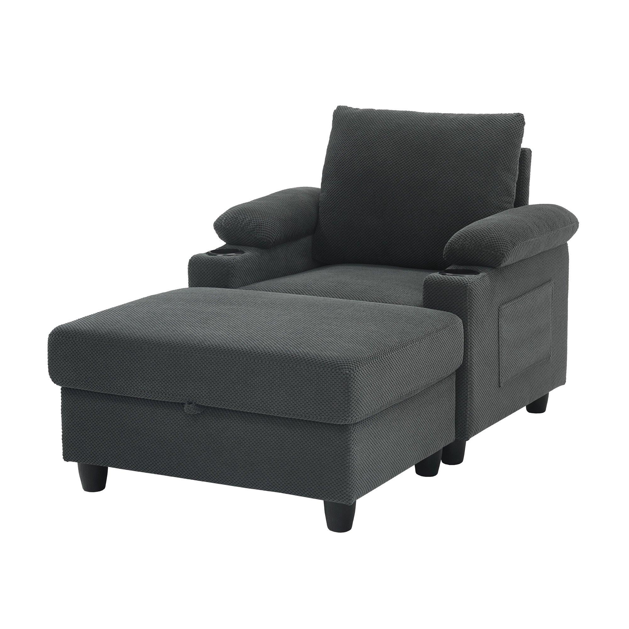Dark Grey - Urban Meuble - Reclining Accent Chair & Storage Ottoman - 5