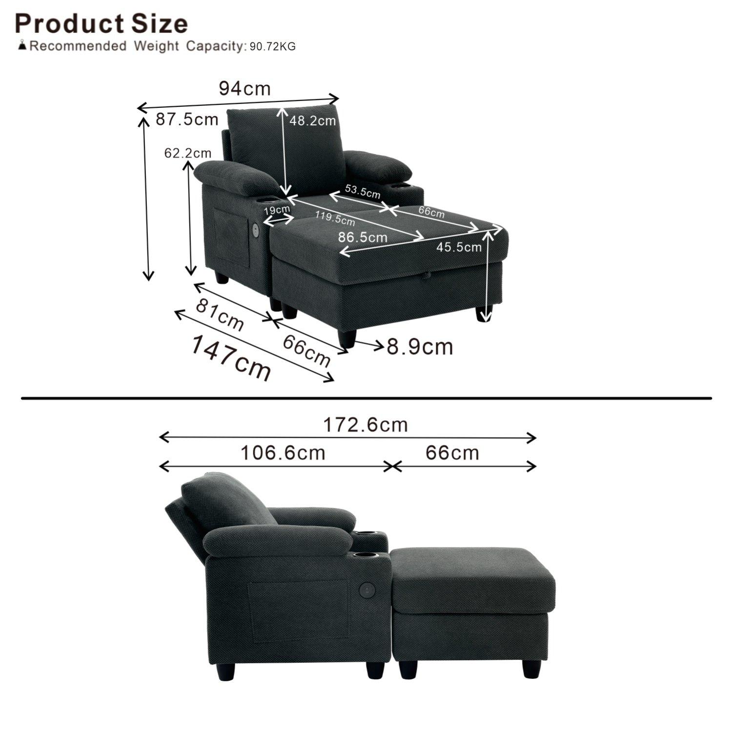 Dark Grey - Urban Meuble - Reclining Accent Chair & Storage Ottoman - 6