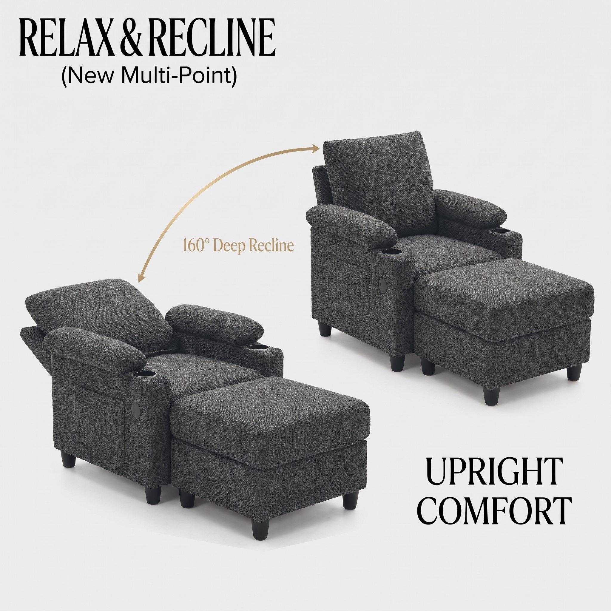 Dark Grey - Urban Meuble - Reclining Accent Chair & Storage Ottoman - 7