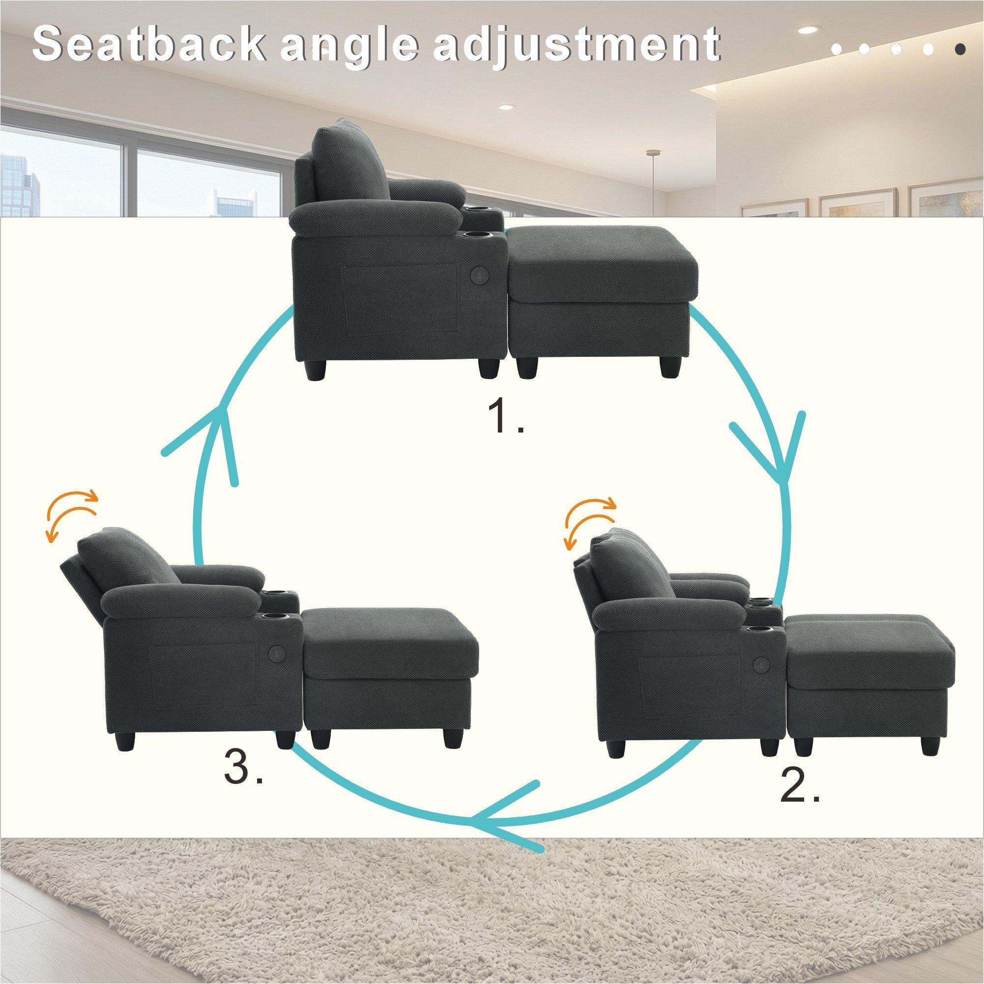 Dark Grey - Urban Meuble - Reclining Accent Chair & Storage Ottoman - 8