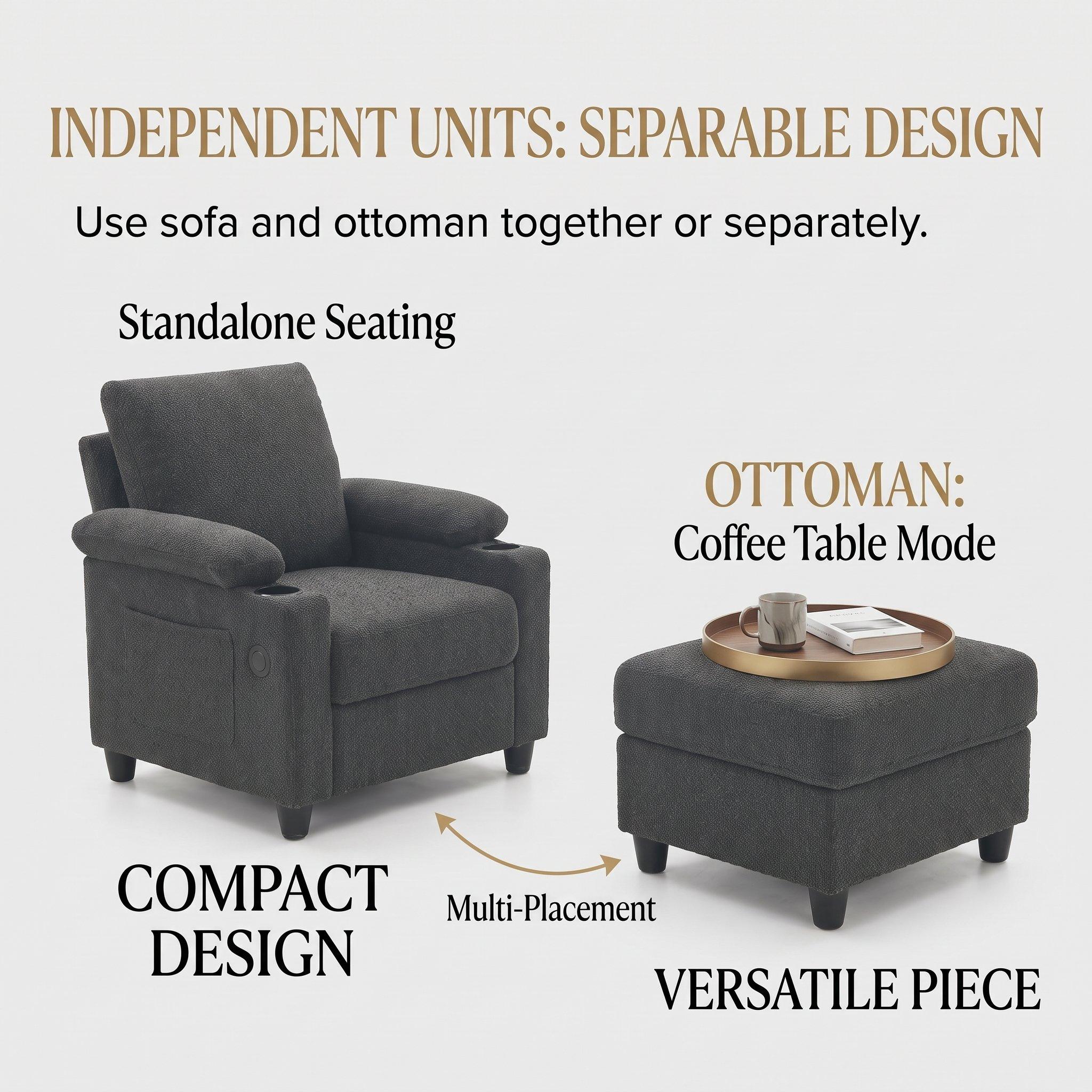 Dark Grey - Urban Meuble - Reclining Accent Chair & Storage Ottoman - 9