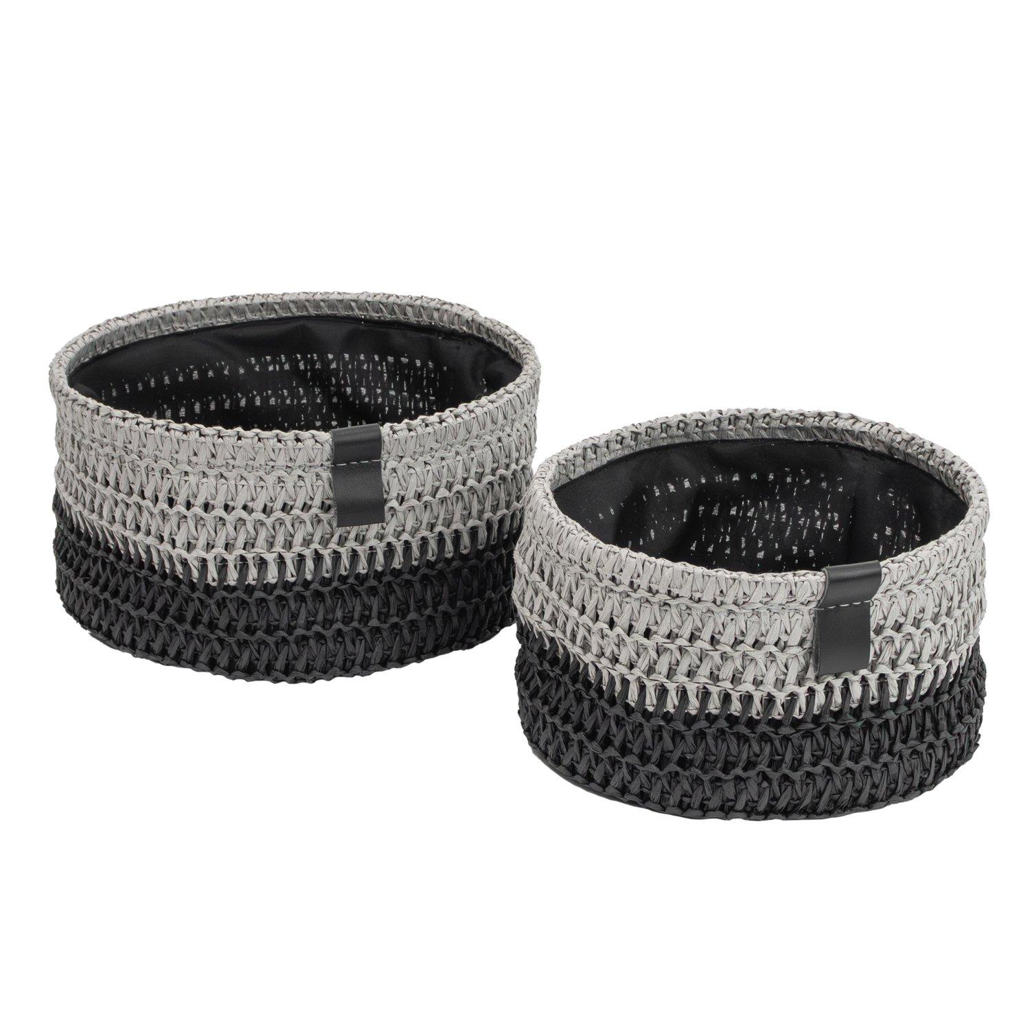 Grey - JVL - Kenzi Set of 2 Round Storage Baskets - 1