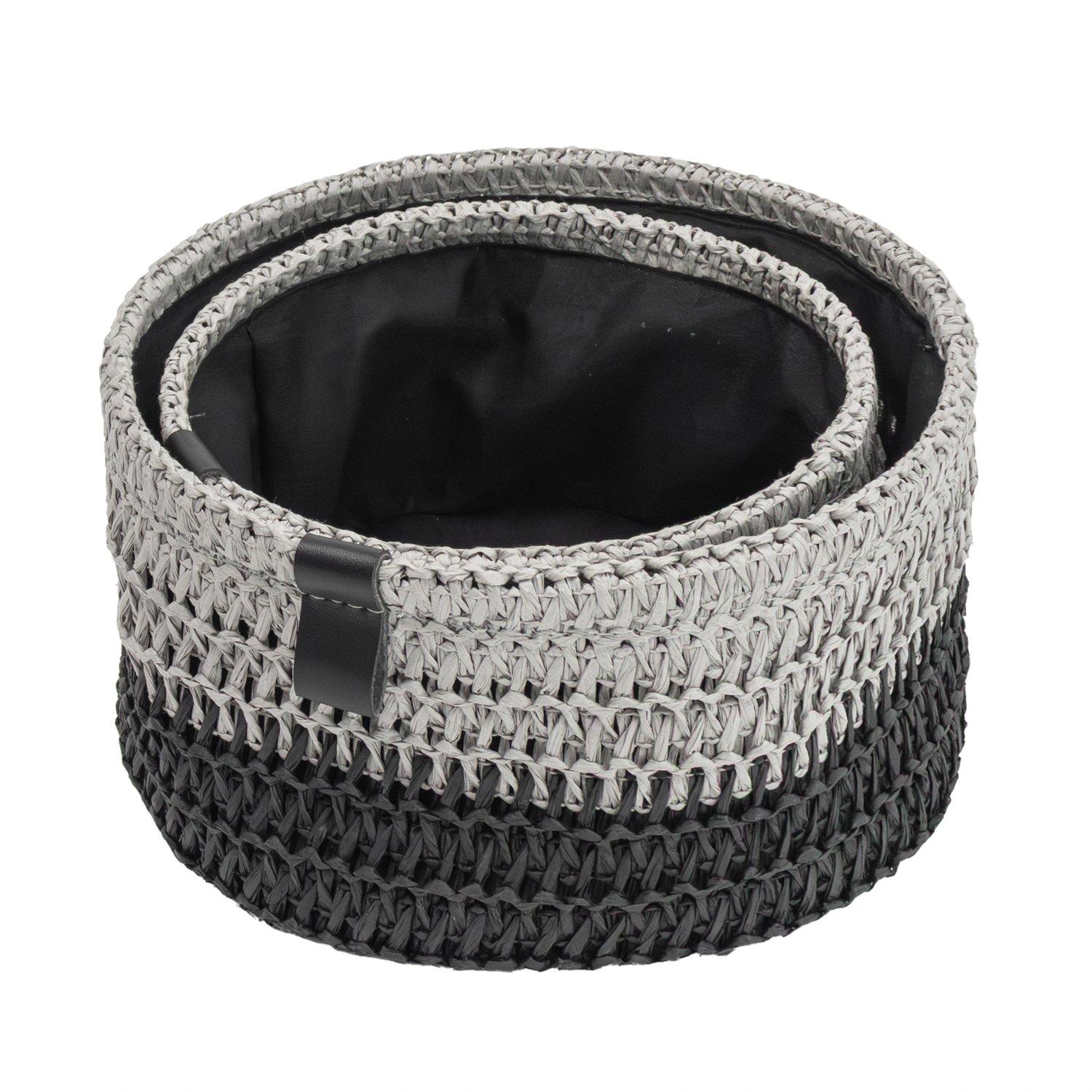 Grey - JVL - Kenzi Set of 2 Round Storage Baskets - 2