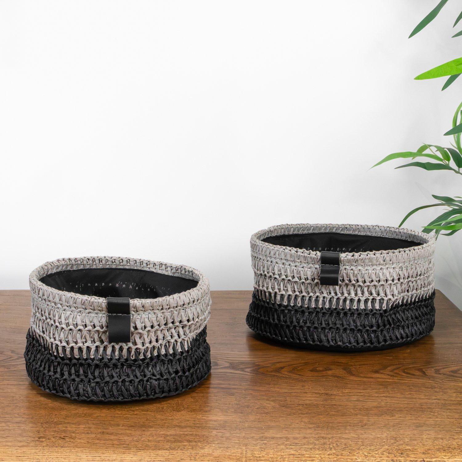 Grey - JVL - Kenzi Set of 2 Round Storage Baskets - 8