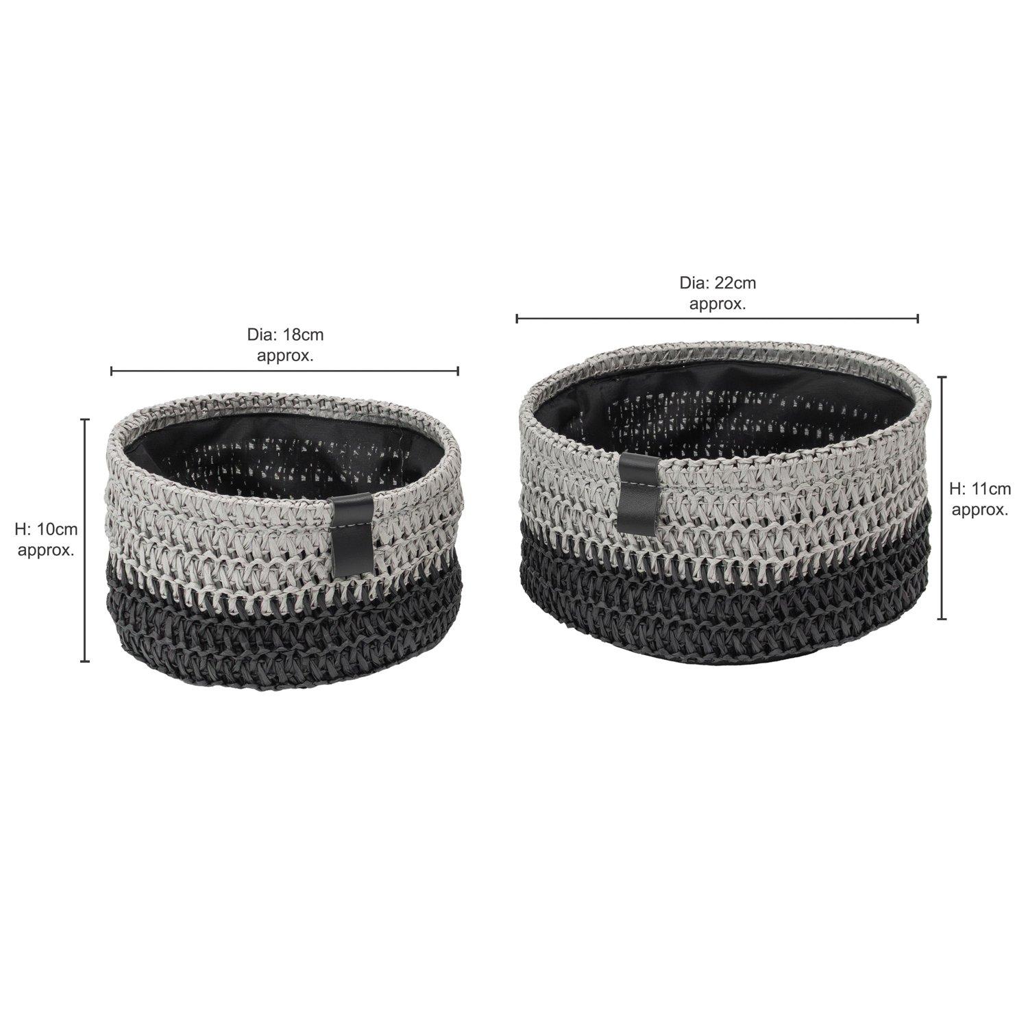 Grey - JVL - Kenzi Set of 2 Round Storage Baskets - 9