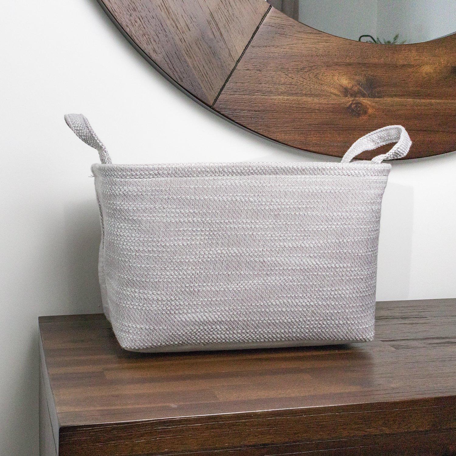 Grey - JVL - Serena Rectangular Storage Basket with Handles - 7