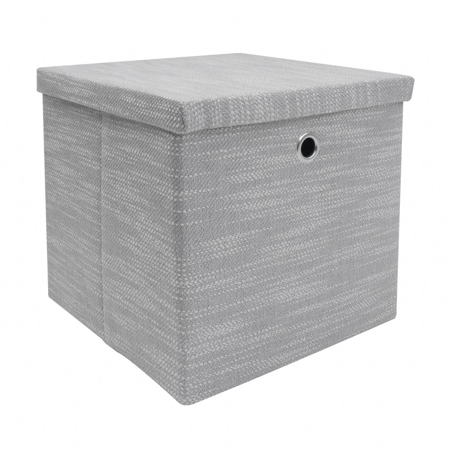 Grey - JVL - Serena Foldable Cube Organiser Box with Lid - 1