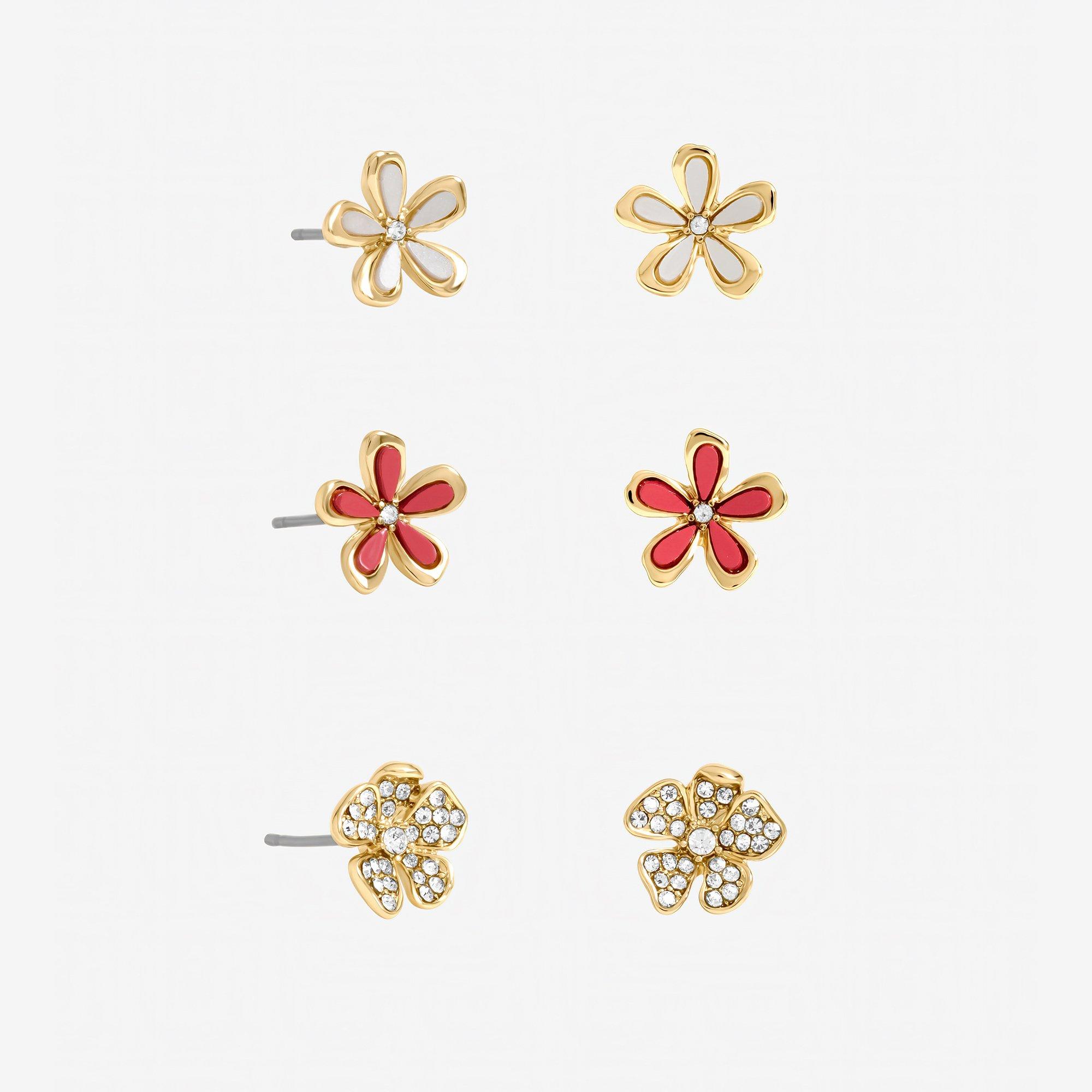 Gold - Mood - Mood Gold Plated Floral Earrings - Pack of 3