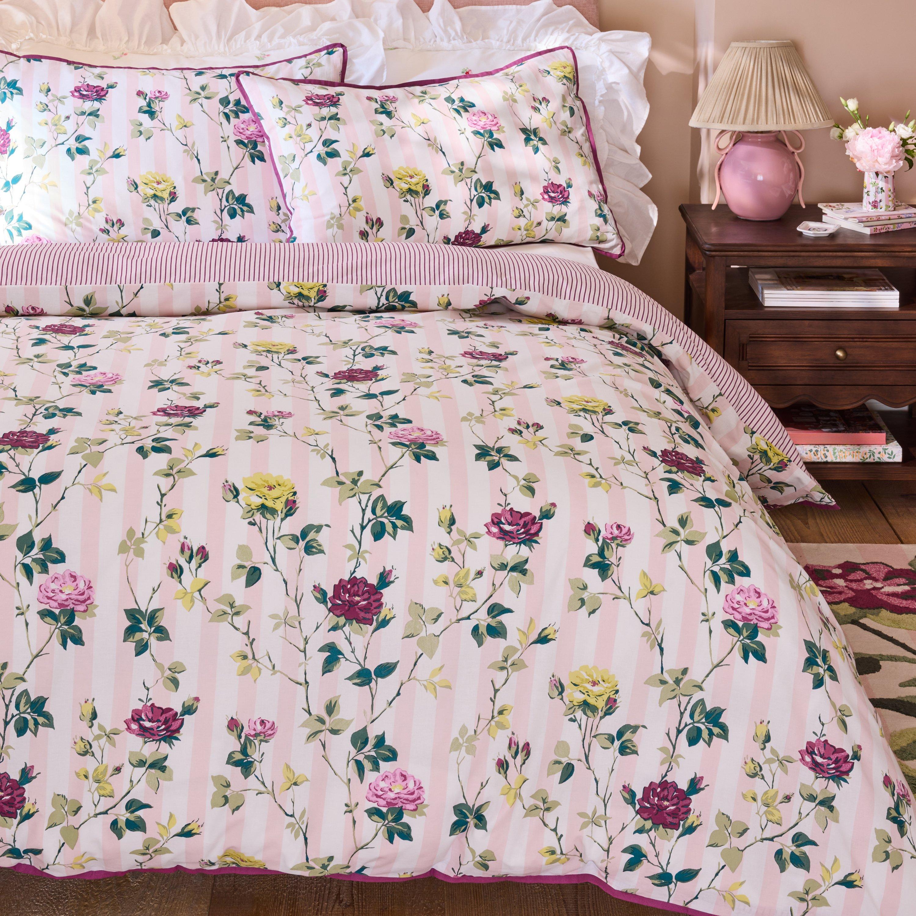 Pink - Cath Kidston - Climbing Rose Stripe Cotton Duvet Cover Set - 1