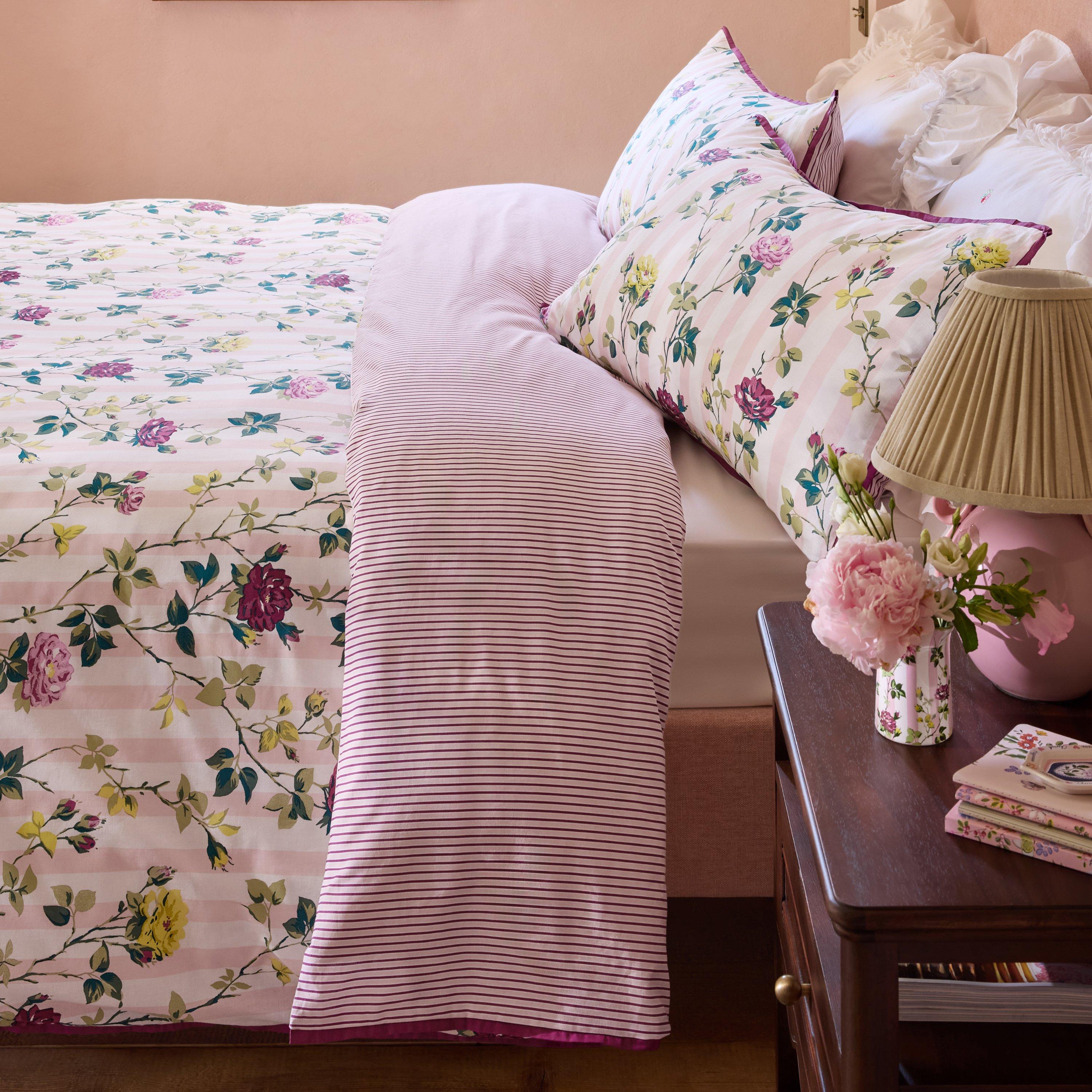 Pink - Cath Kidston - Climbing Rose Stripe Cotton Duvet Cover Set - 2