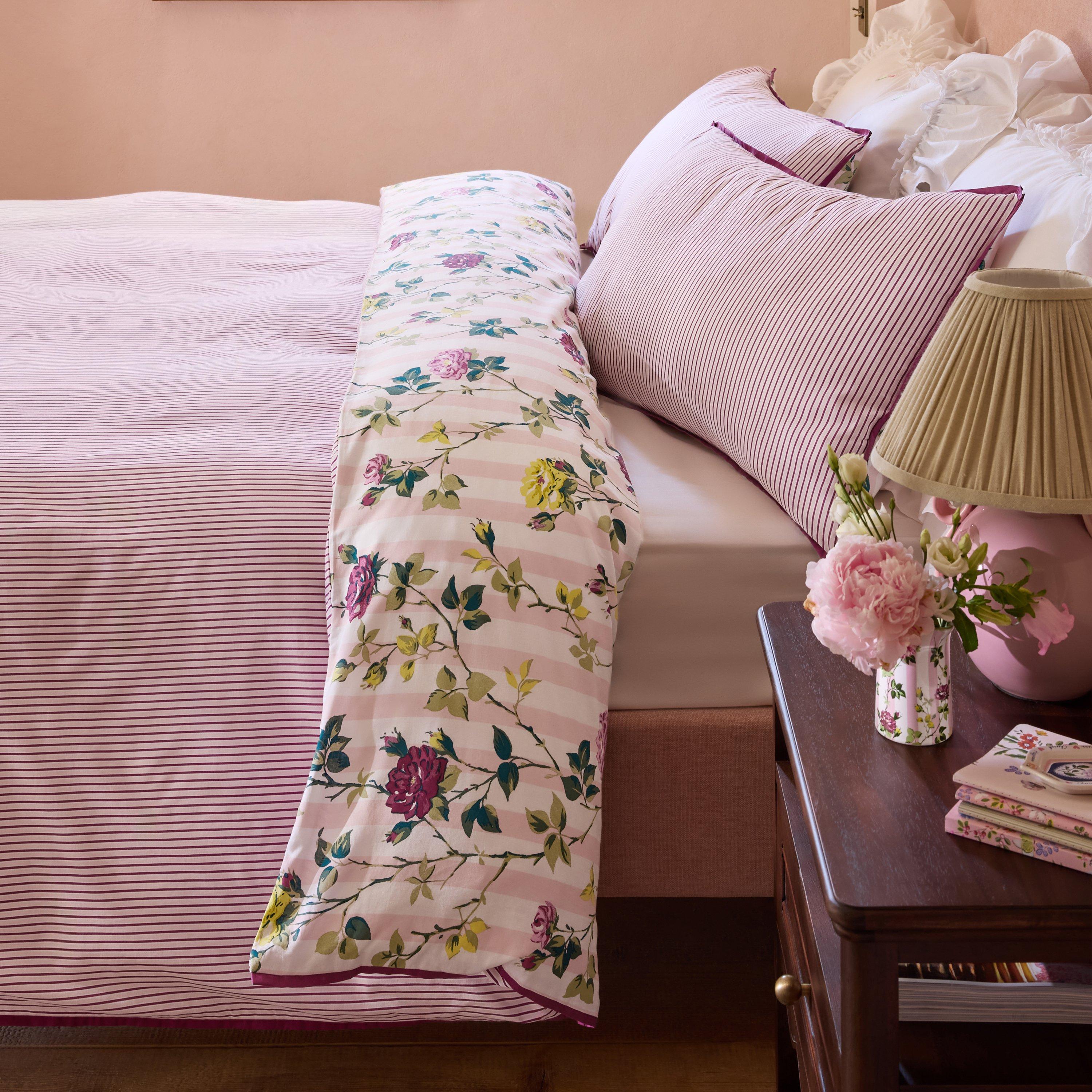 Pink - Cath Kidston - Climbing Rose Stripe Cotton Duvet Cover Set - 3