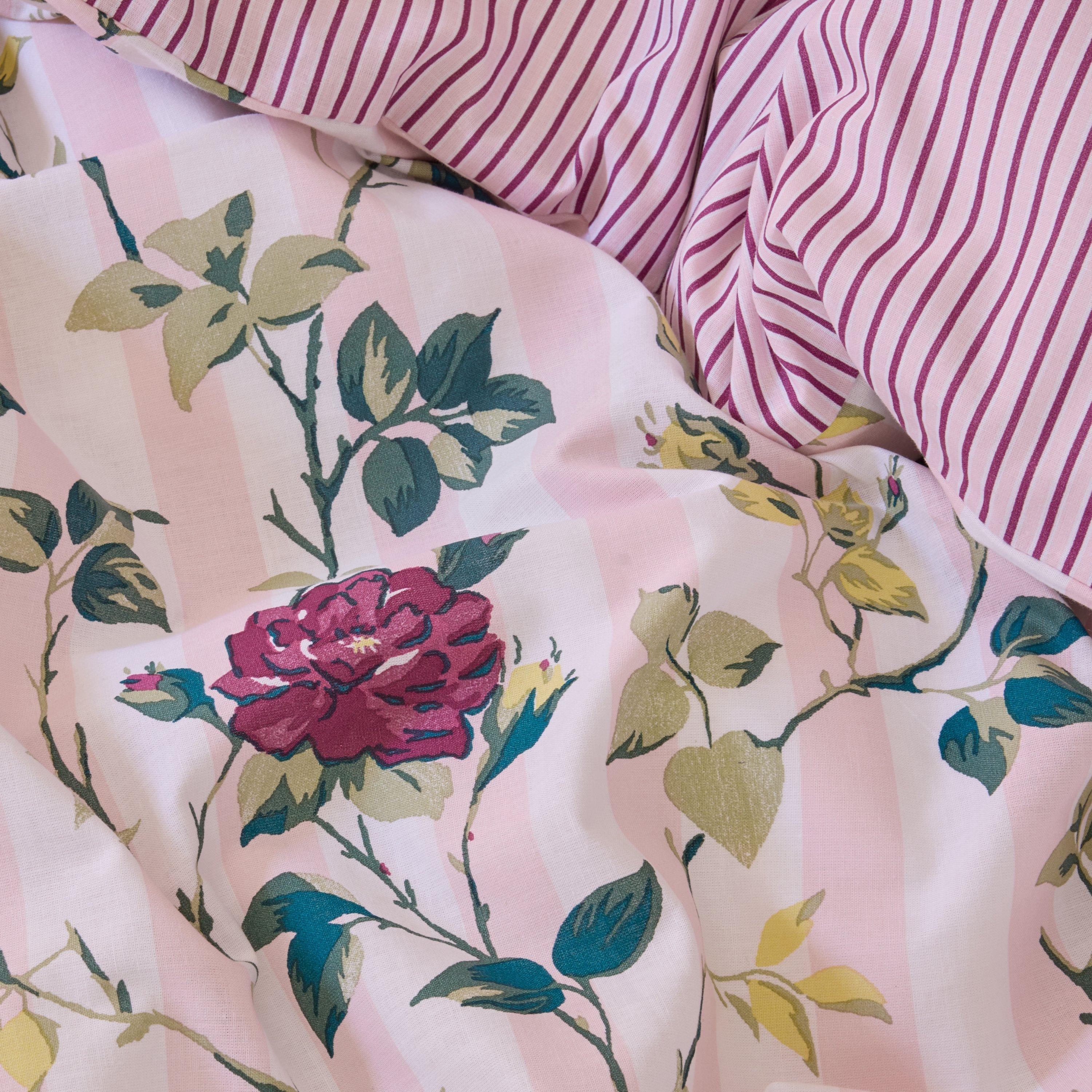 Pink - Cath Kidston - Climbing Rose Stripe Cotton Duvet Cover Set - 5