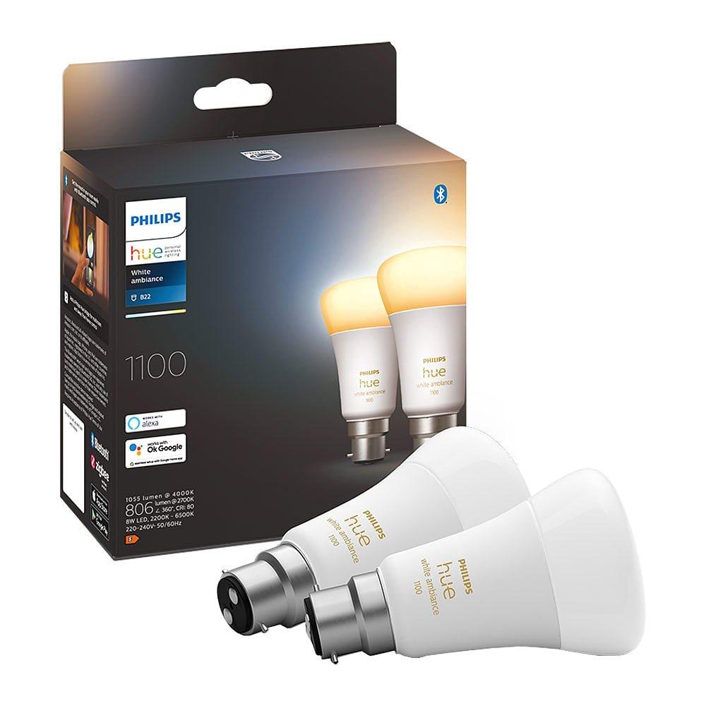 White - Philips Hue - White Ambiance 8W B22 2P - 1