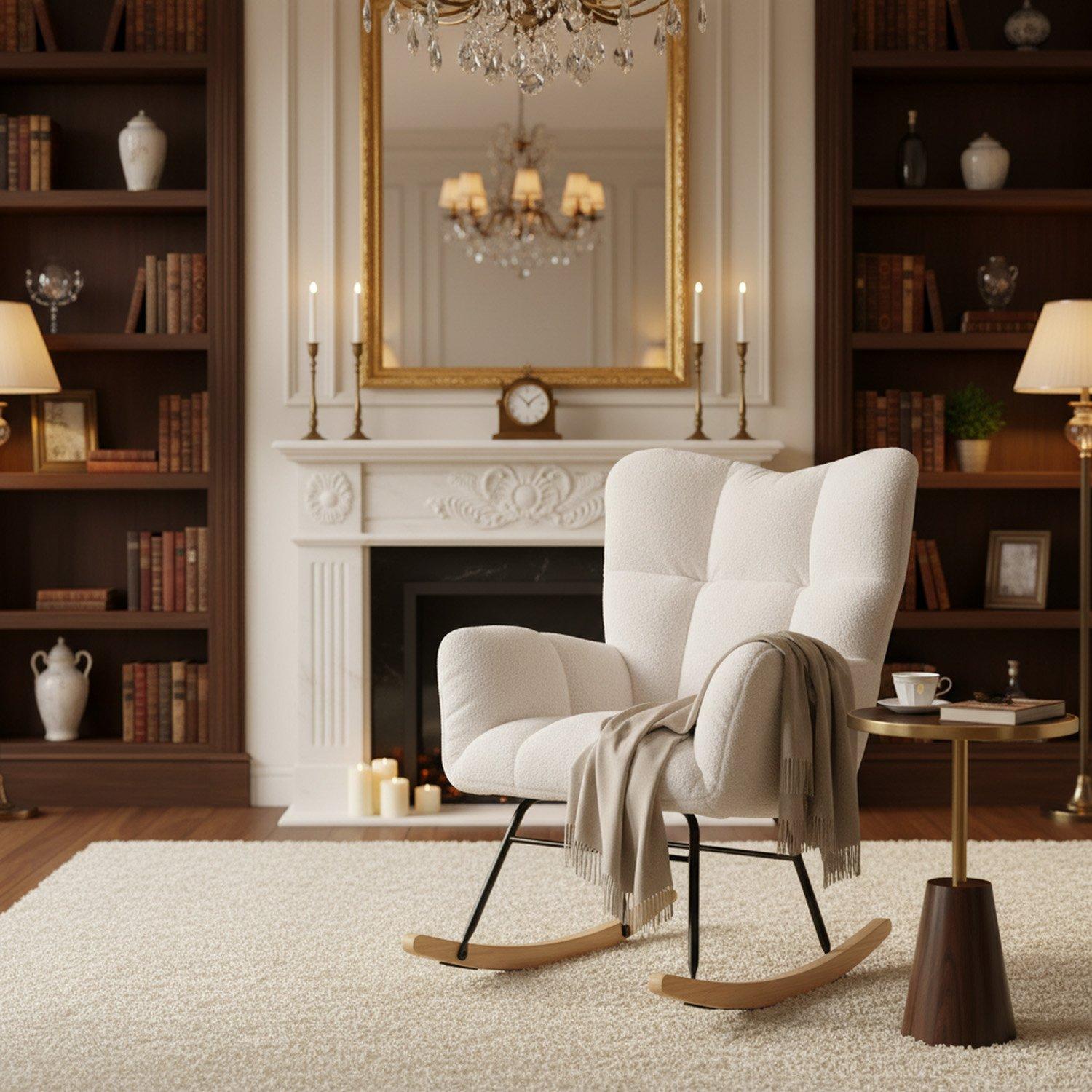 White - Urban Meuble - White Accent Chair Plush Fabric - 3