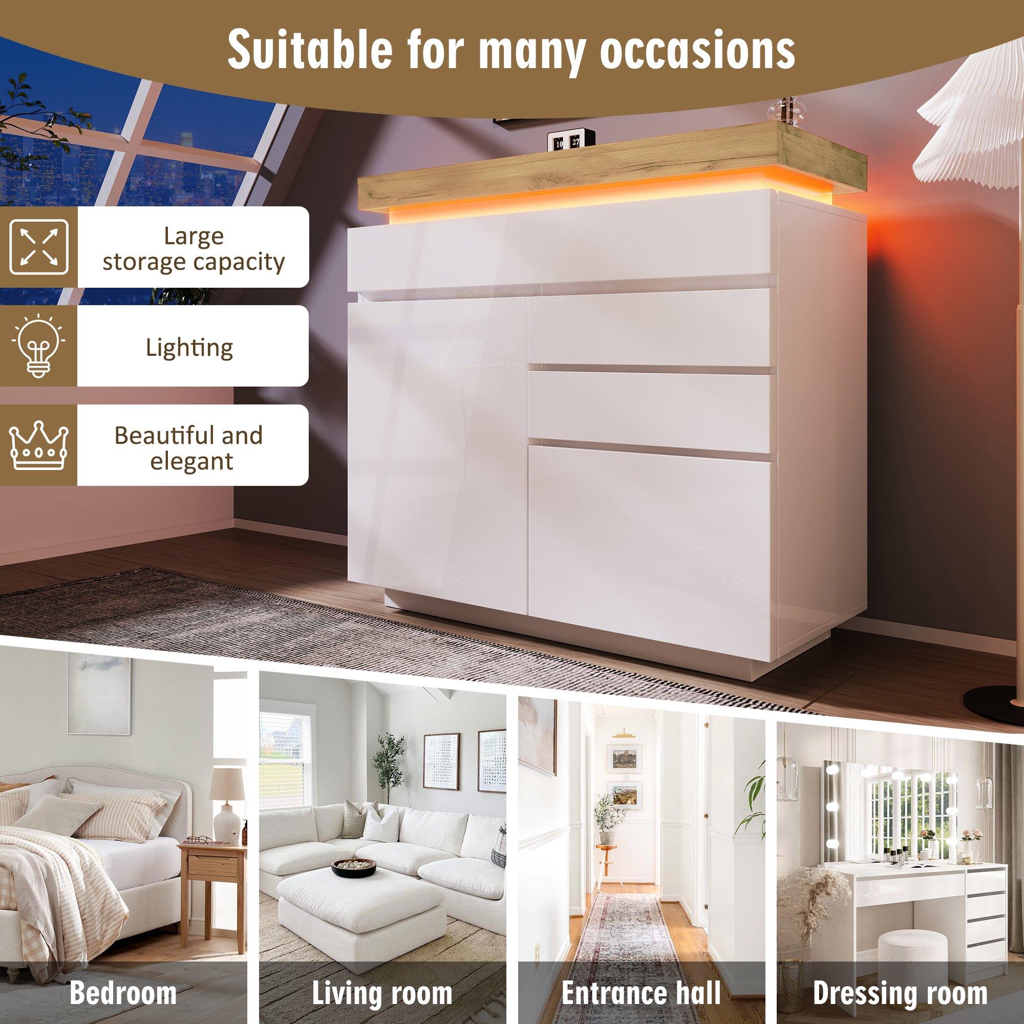 White - Urban Meuble - Modern White Sideboard with LED Light Accent - 7