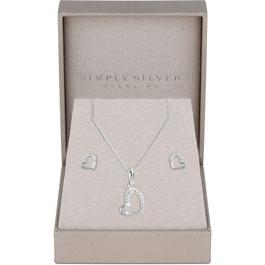 Simply Silver Sterling Silver 925 CZ Heart set- Gift Boxed