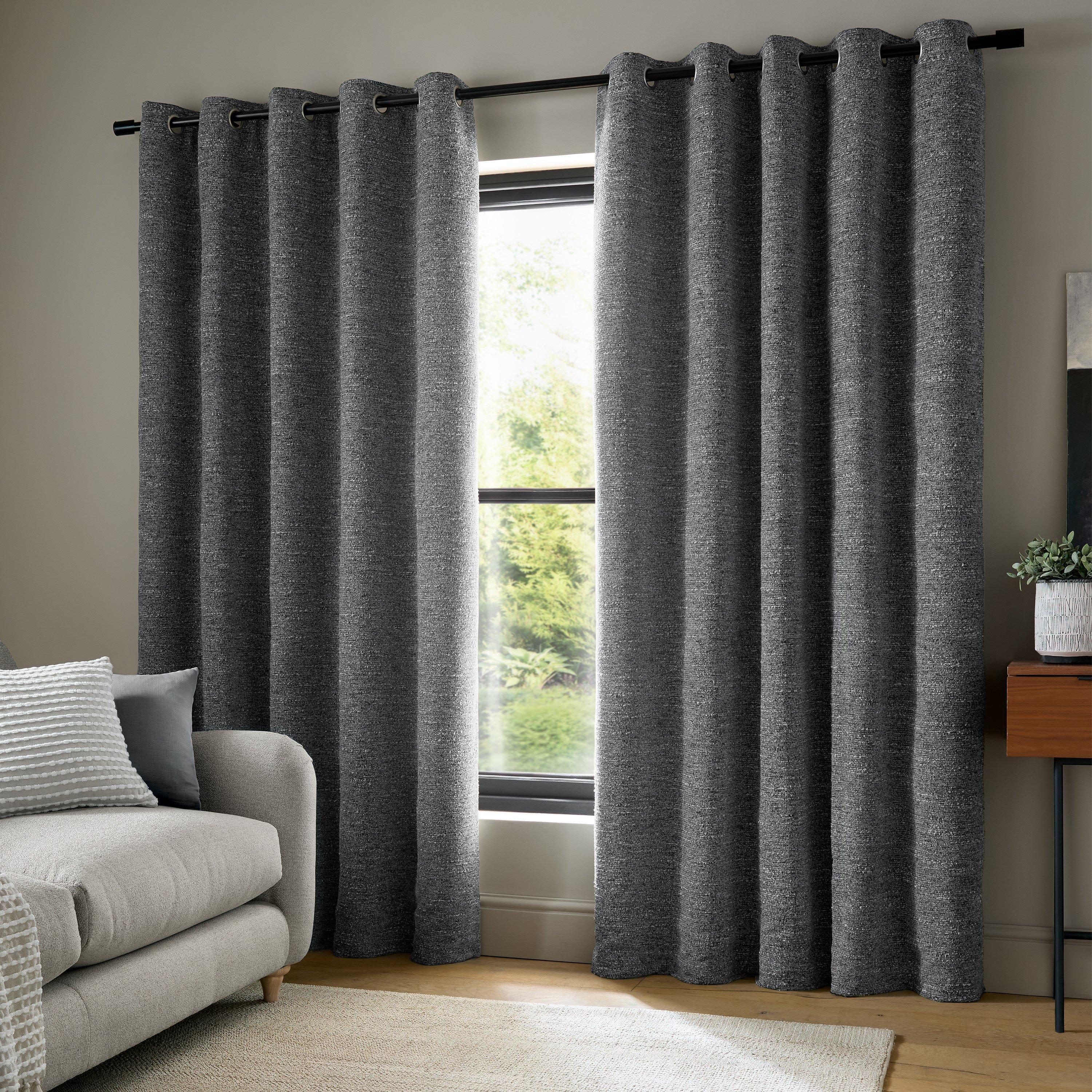 Charcoal - Catherine Lansfield - Chunky Boucle Lined Eyelet Curtains - 1