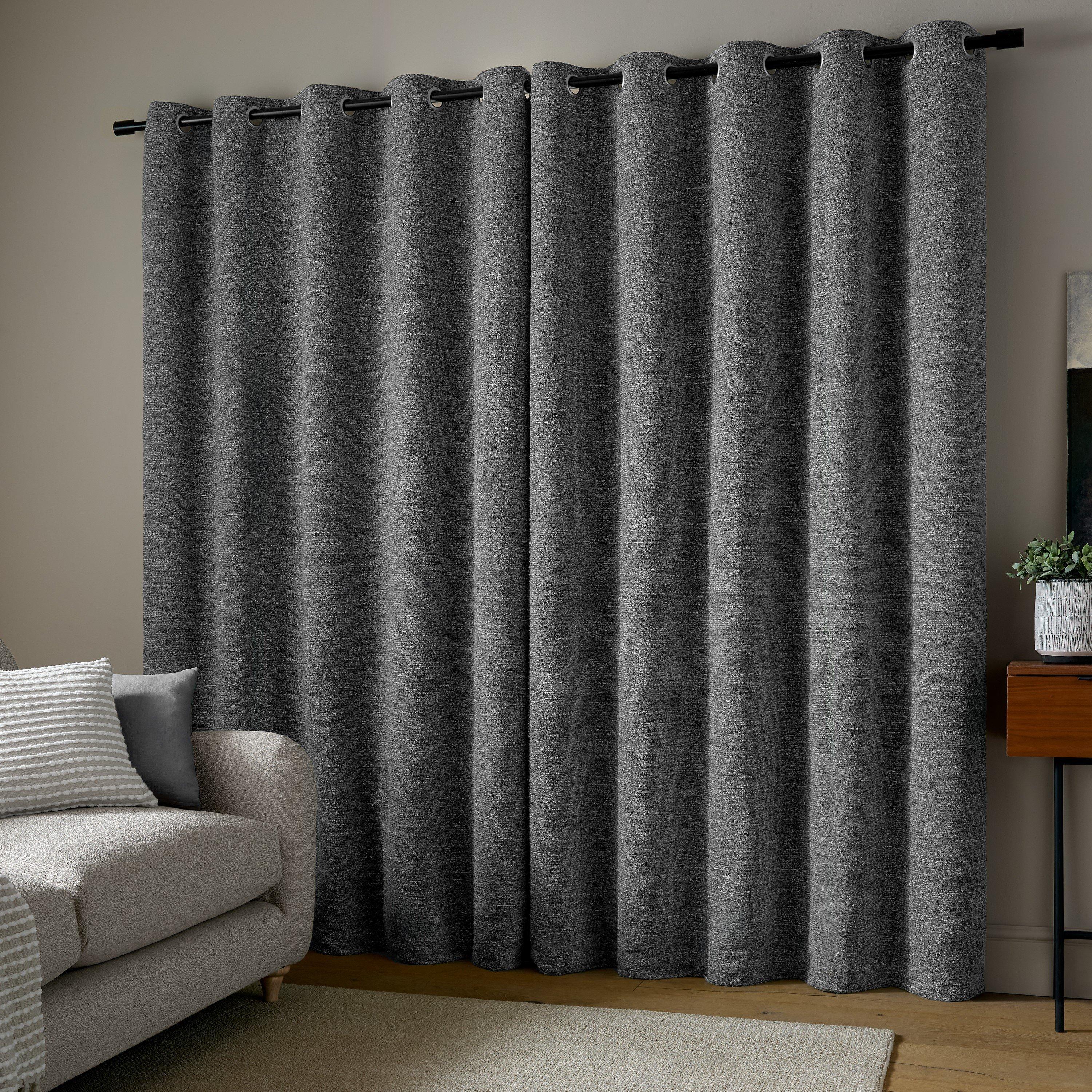 Charcoal - Catherine Lansfield - Chunky Boucle Lined Eyelet Curtains - 2