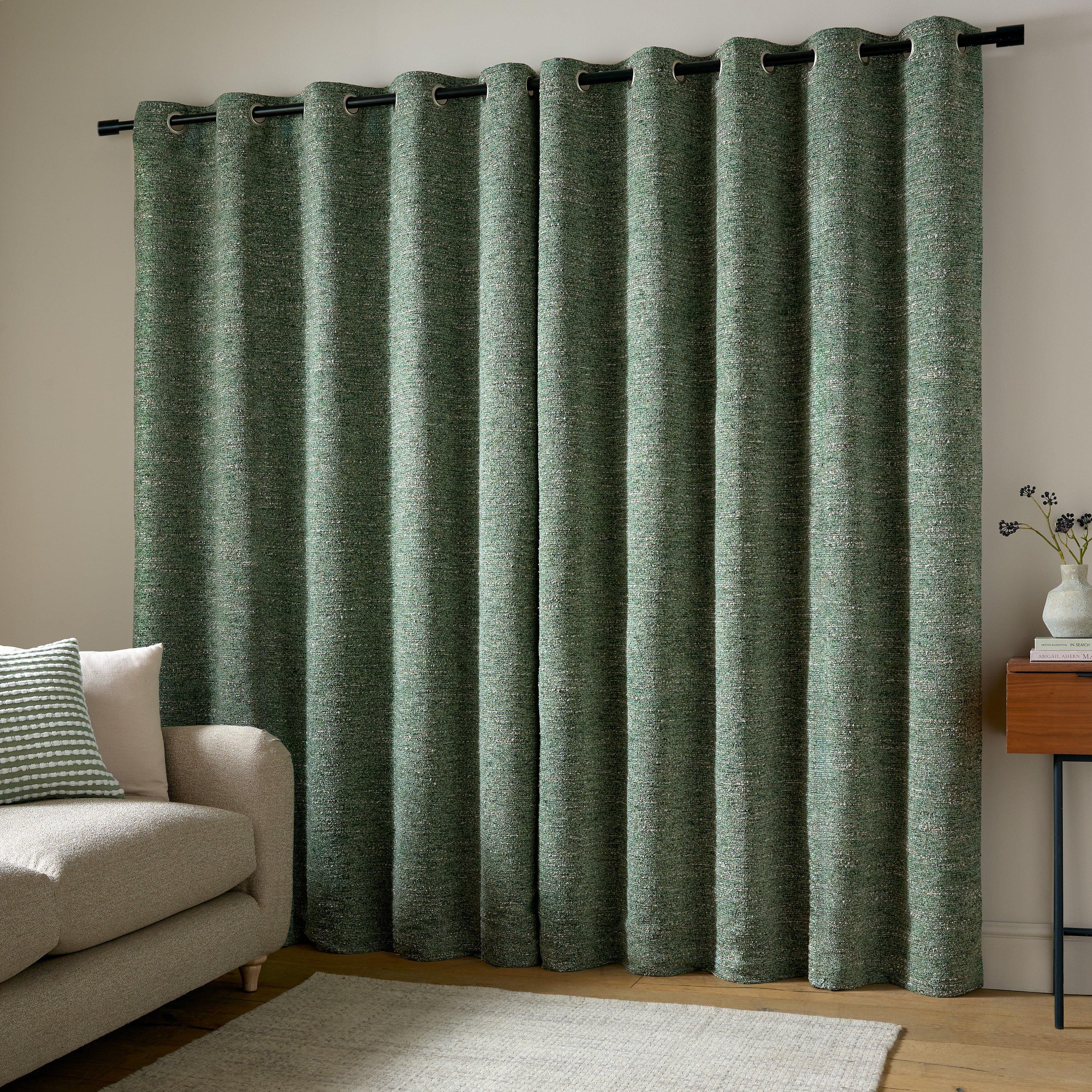 Green - Catherine Lansfield - Chunky Boucle Lined Eyelet Curtains - 2
