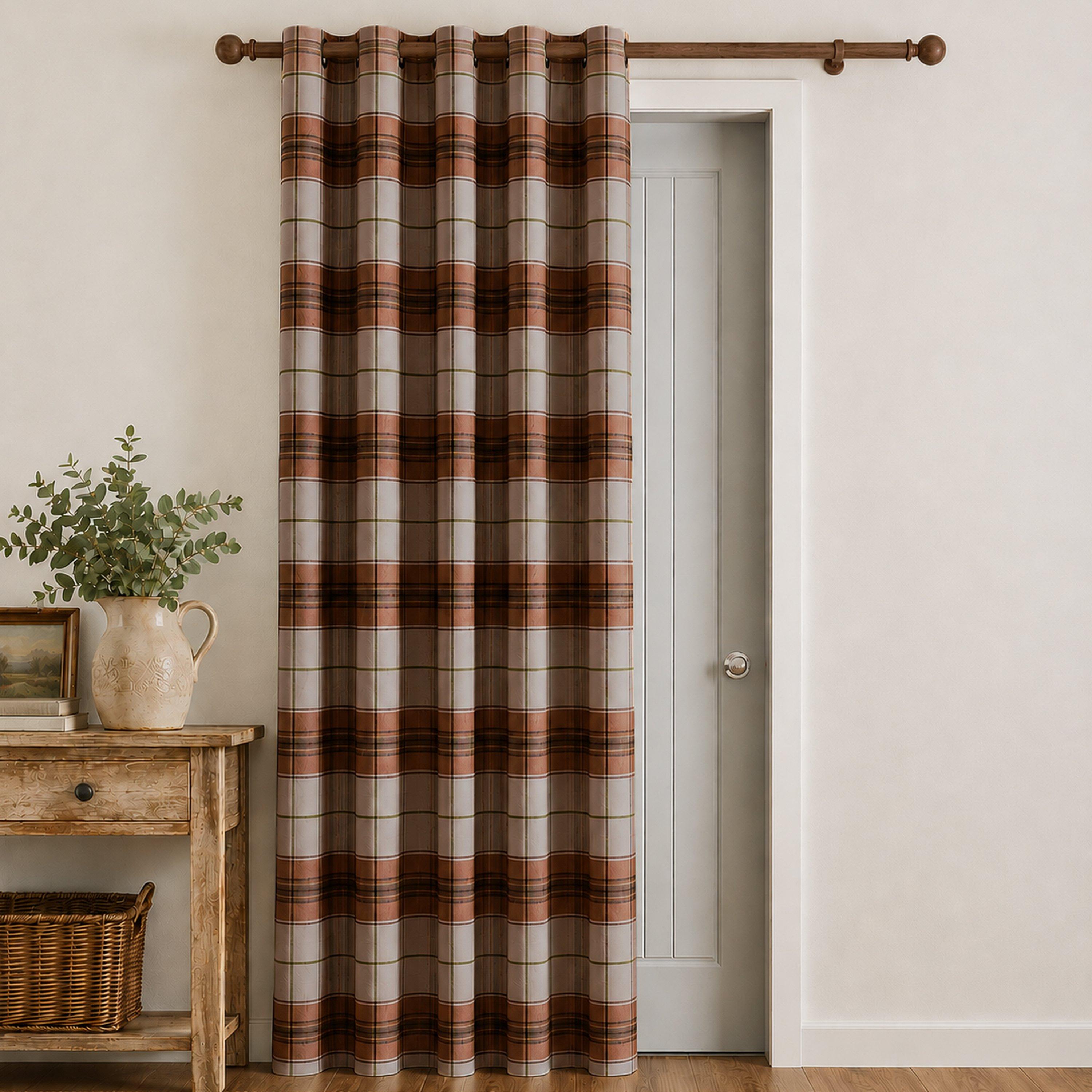 Terracotta - Catherine Lansfield - Brushed Woven Glencoe Check Eyelet Door Panel - 1