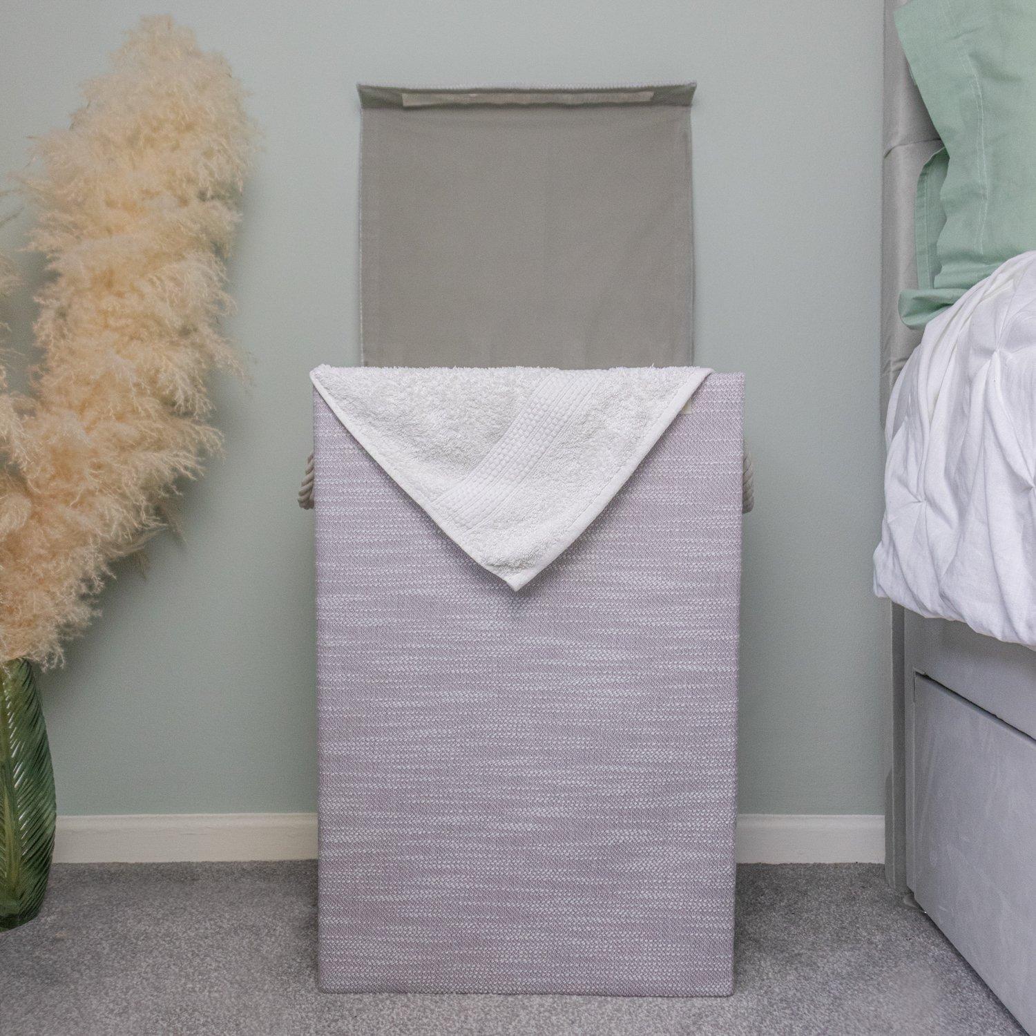Grey - JVL - Serena Foldable Laundry Hamper with Lid, Home - 9
