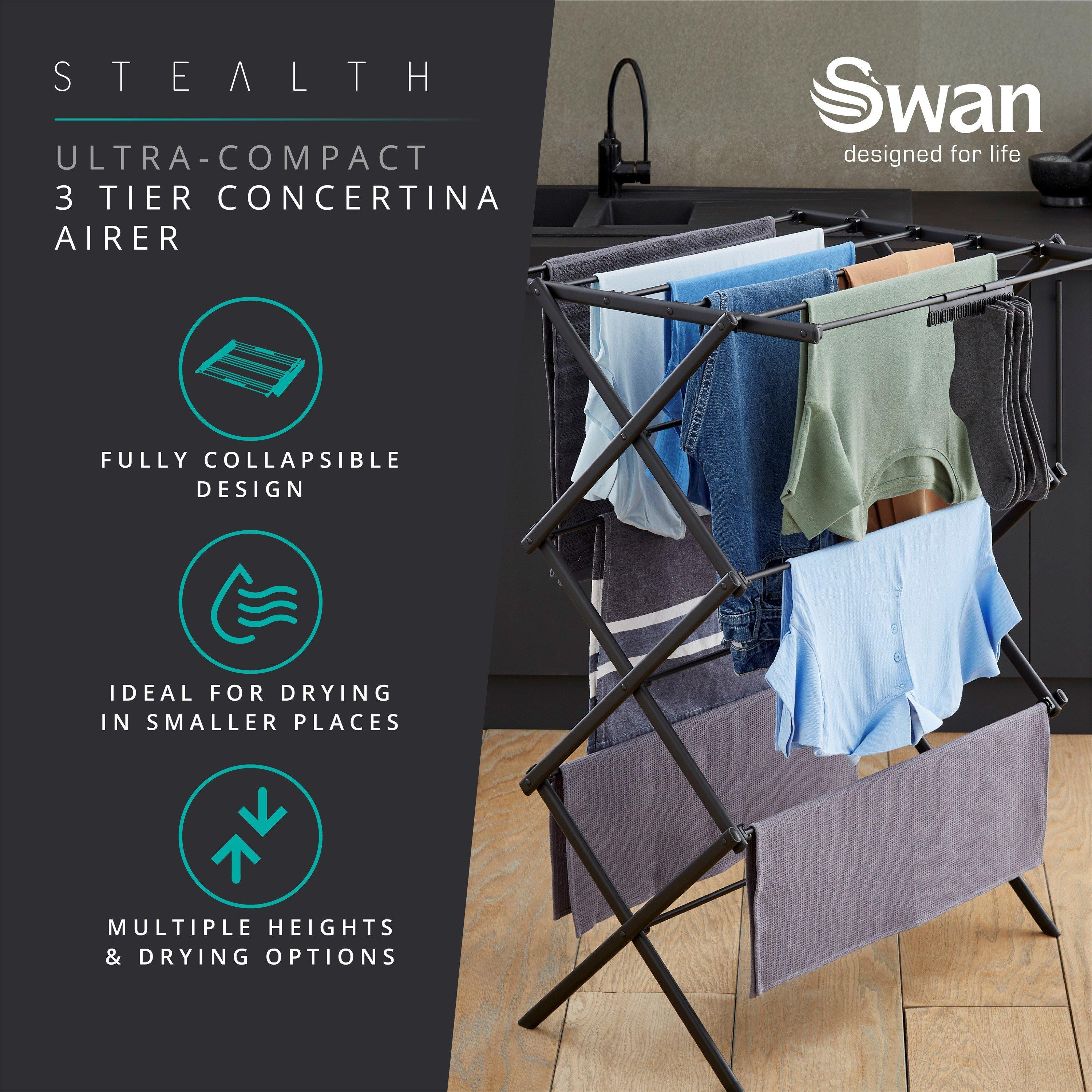 None - Swan - Stealth Ultra-Compact 3-Tier Concertina Airer - 3