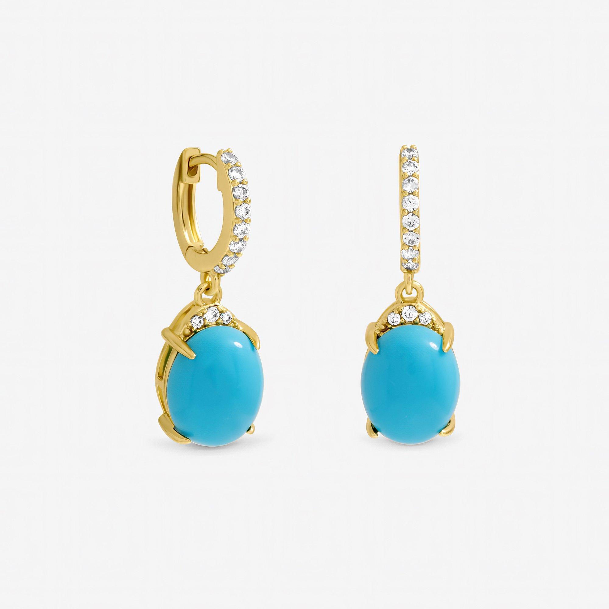 Silver - Jon Richard - Gold Plated and Turquoise Stone Earrings - 1