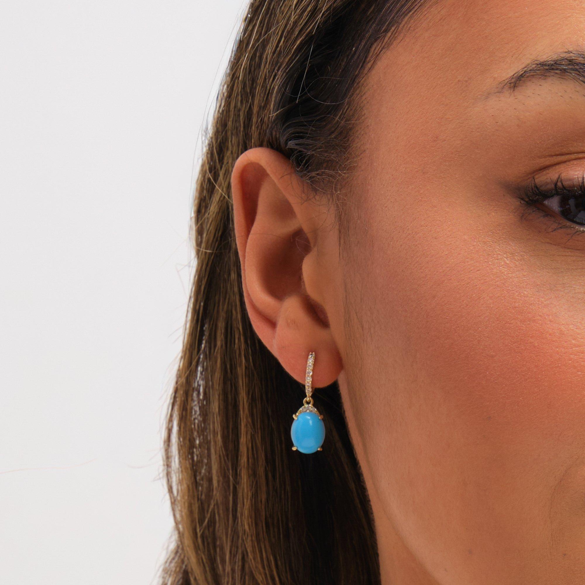 Silver - Jon Richard - Gold Plated and Turquoise Stone Earrings - 2