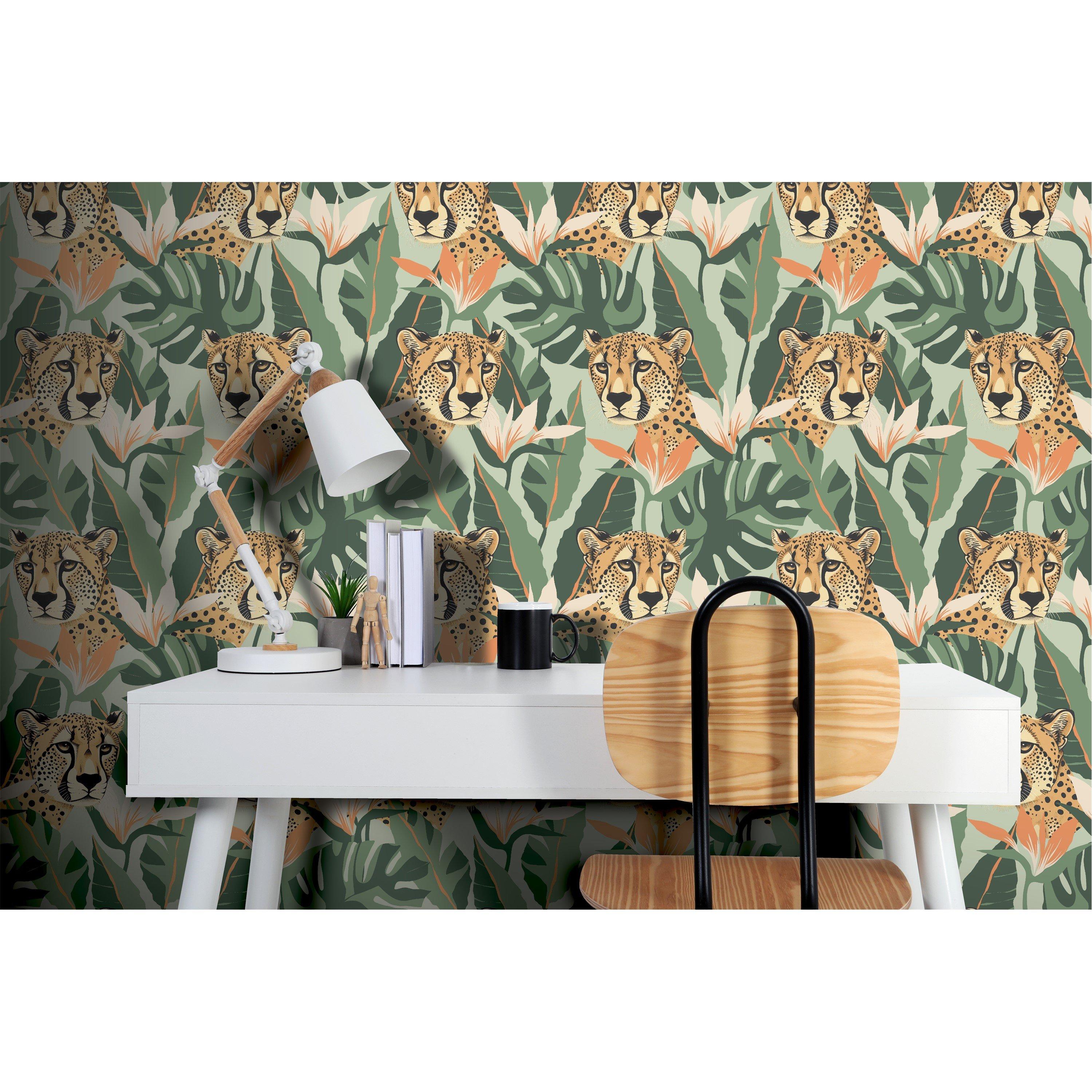 Green - Arthouse - Jungle Leopard Light Green Wallpaper - 3
