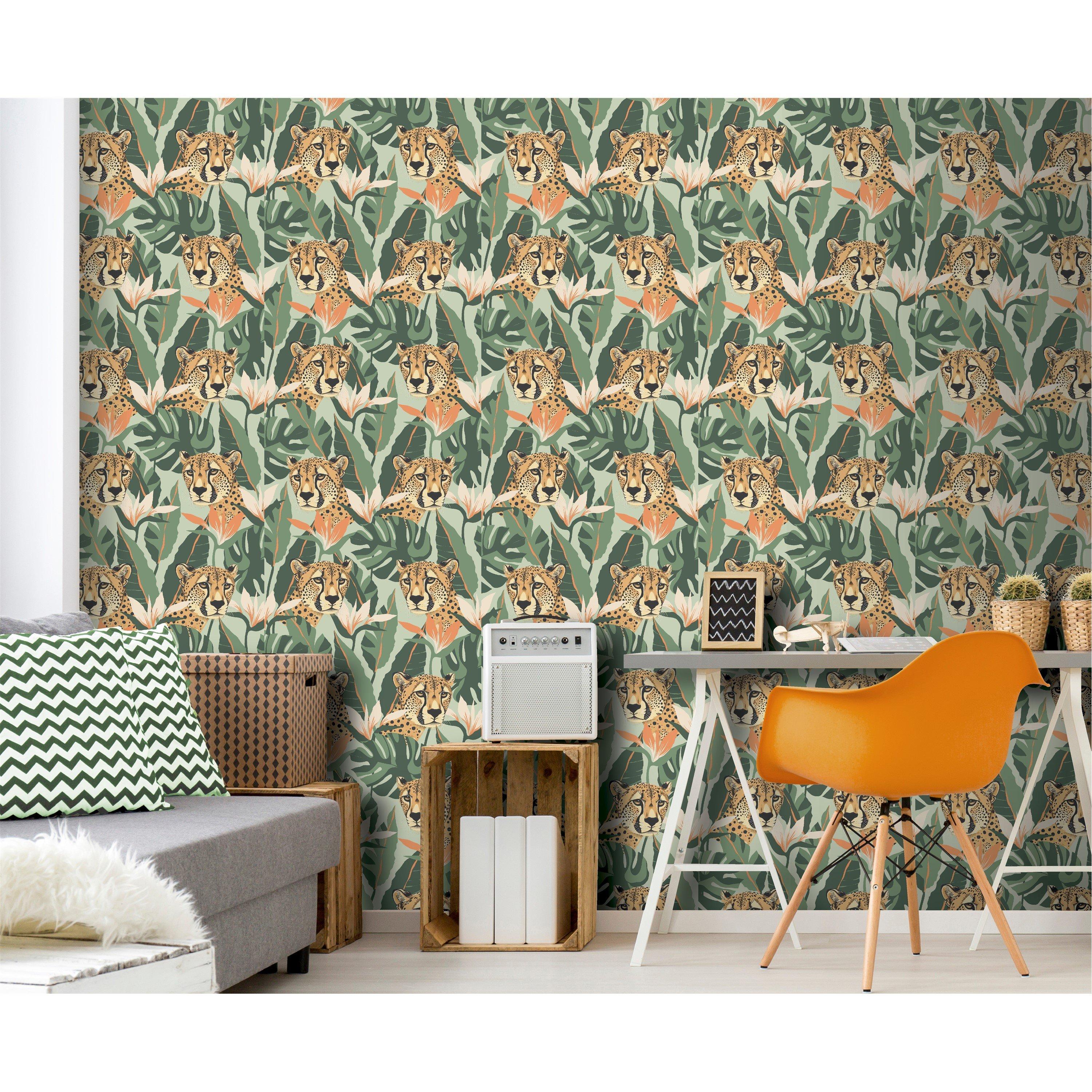 Green - Arthouse - Jungle Leopard Light Green Wallpaper - 5