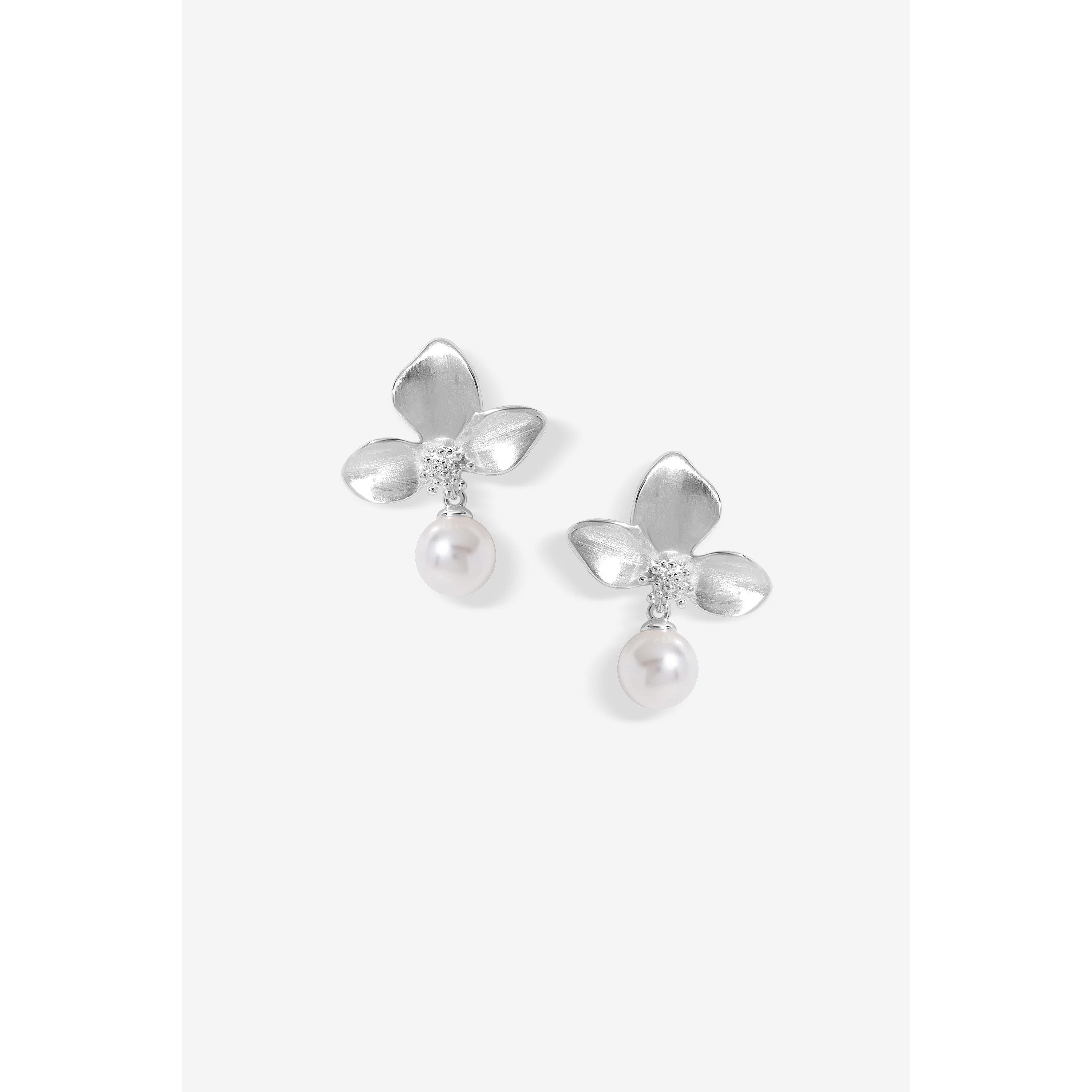 Silver - Jon Richard - Silver Plated Satin Floral And Pearl Earrings - 1