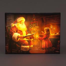 Snowtime LED Lit Fireside Santa Wall Canvas