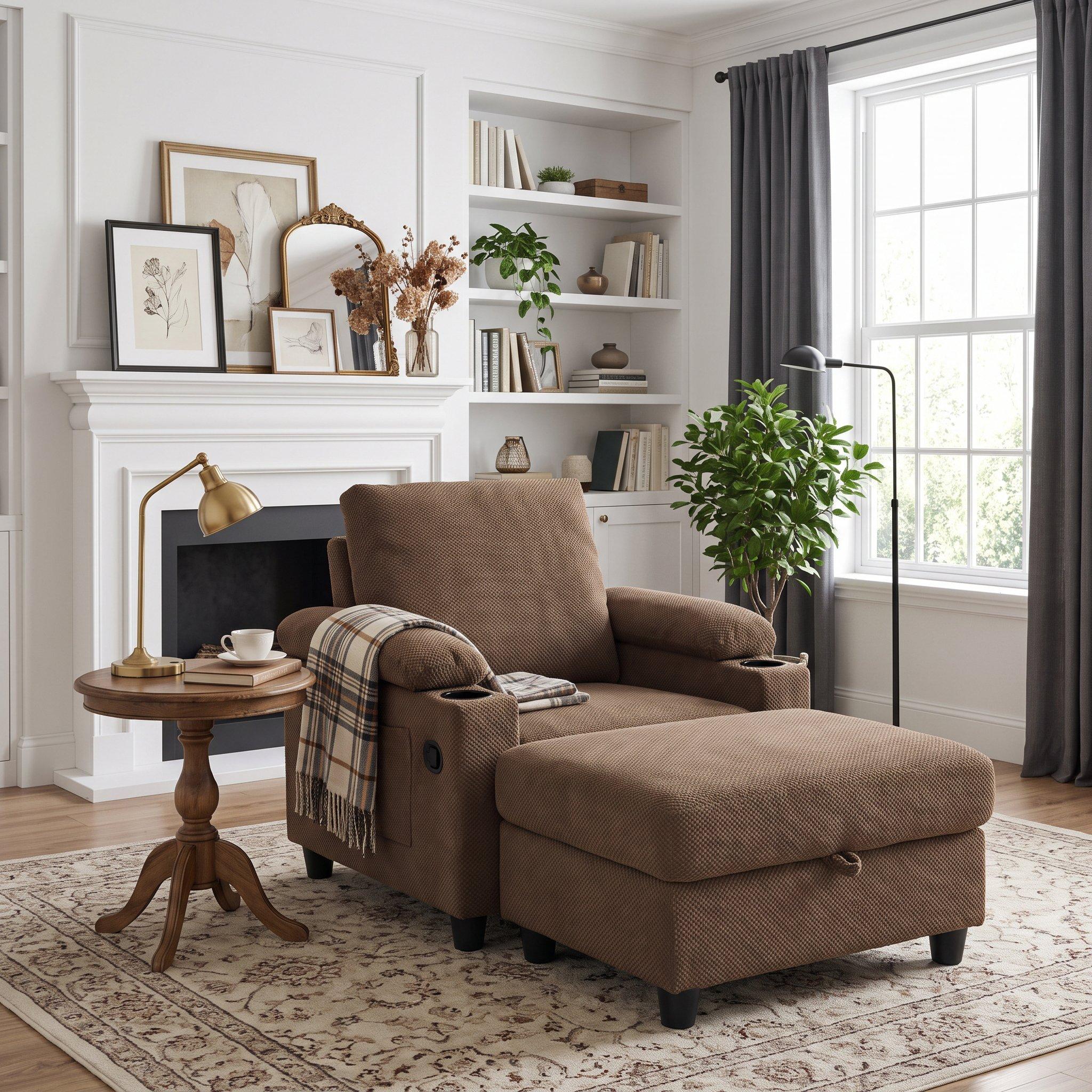 Coffee - Urban Meuble - Reclining Accent Chair & Storage Ottoman - 1